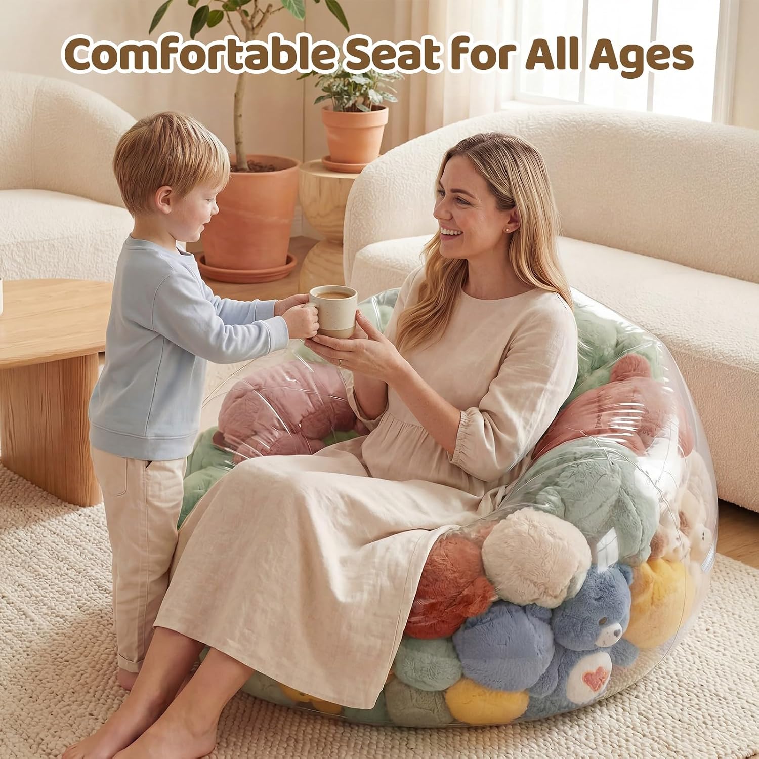 Stuffed Animal Bean Bag Storage,Transparent Plush Storage Chair | 37.01 x 38.19 Inch,Heavy-Duty 0.35mm PVC Waterproof Organizer with 330lbs Capacity for Home Indoor Use