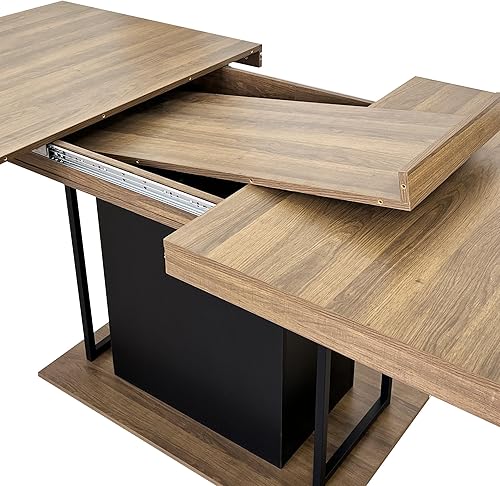 Miniatura 3 de Juego de mesa de comedor de 7 piezas, mesa de comedor expandible de 78.74 pulgadas y sillas de terciopelo gris, juego de 6 mesas de comedor Marrón y