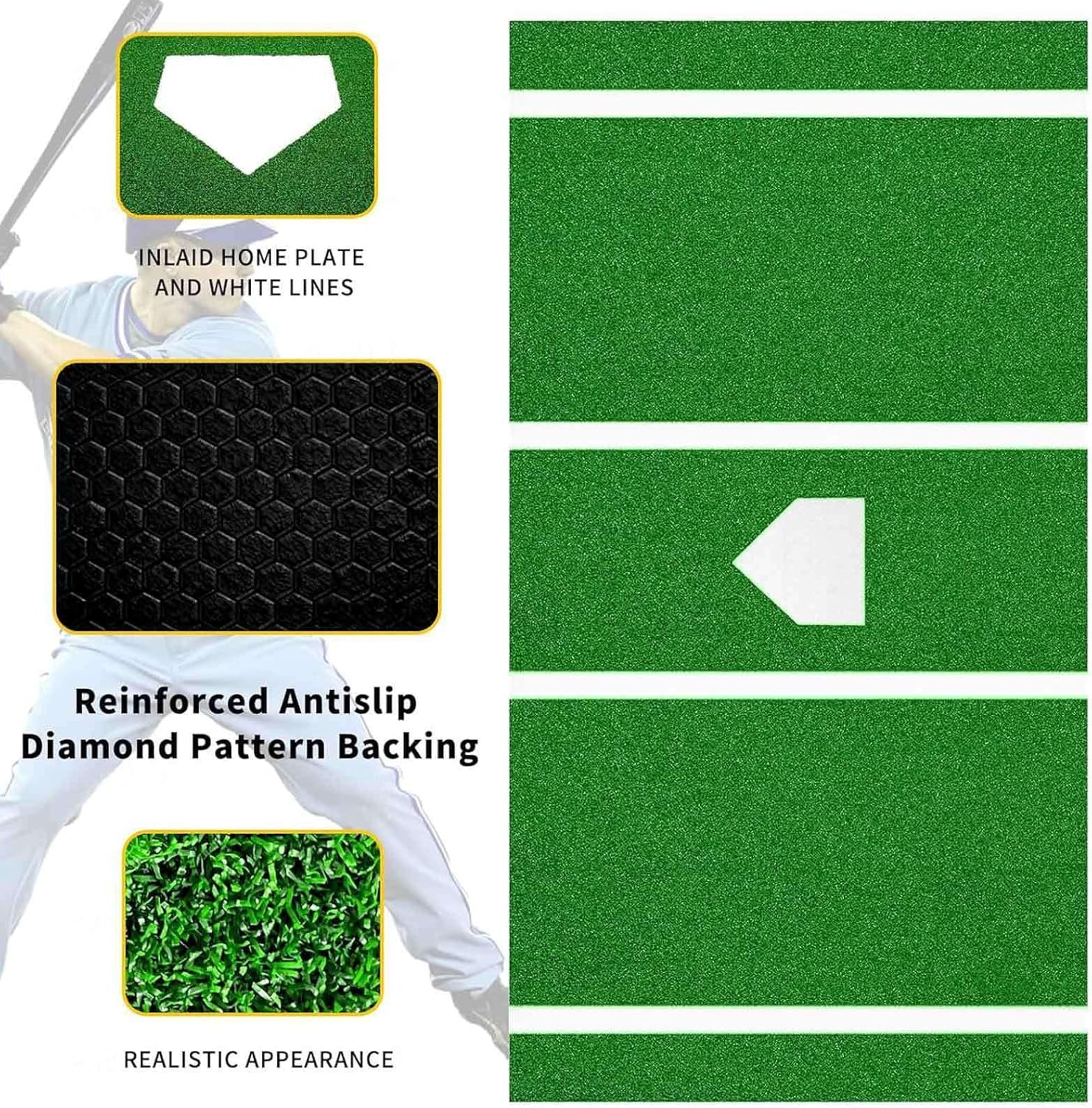 Baseball Turf Mat, with Home Plate Batters Box Turf Mat, Baseball Batters Box, with Antislip Rubber Backing Indoor and Outdoor Use