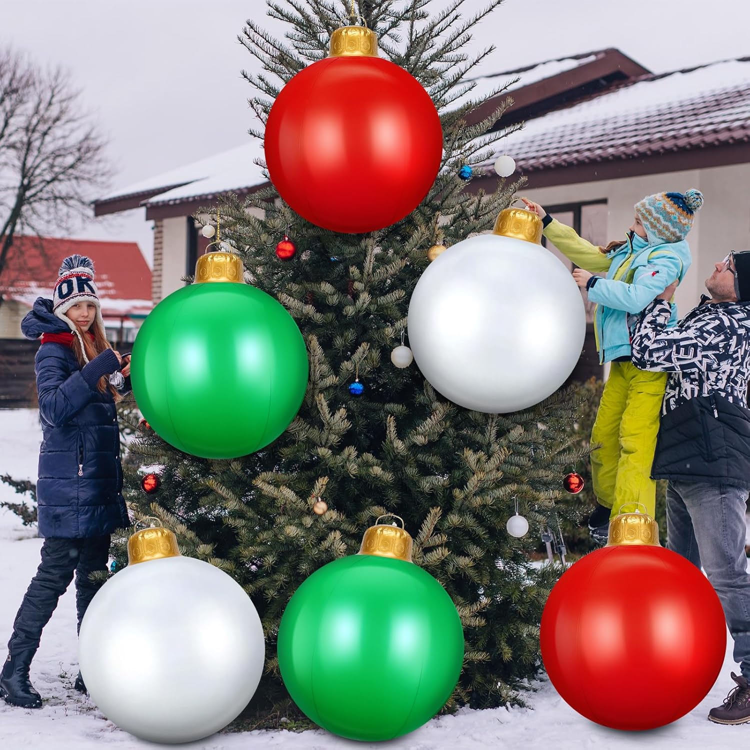 6 Pcs 24 Inch Inflatable Christmas Ornaments Oversized Hanging Christmas Balls Outdoor Christmas Decorations for Xmas Lawn Yard Porch Indoor Decor