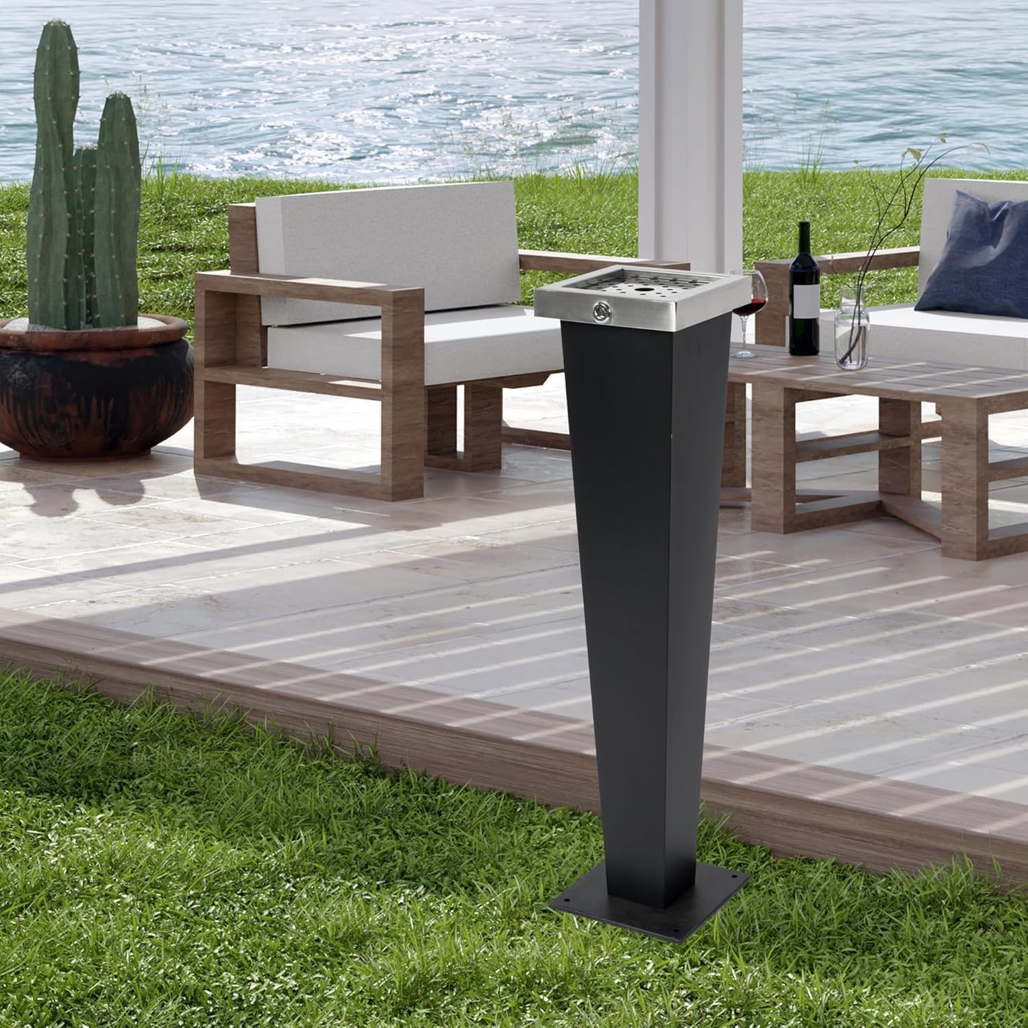Pattumiera commerciale autoportante, in acciaio inox con chiave, interno chiuso, per pub, hotel, ristorante, giardino, 24 x 24 x 94 cm
