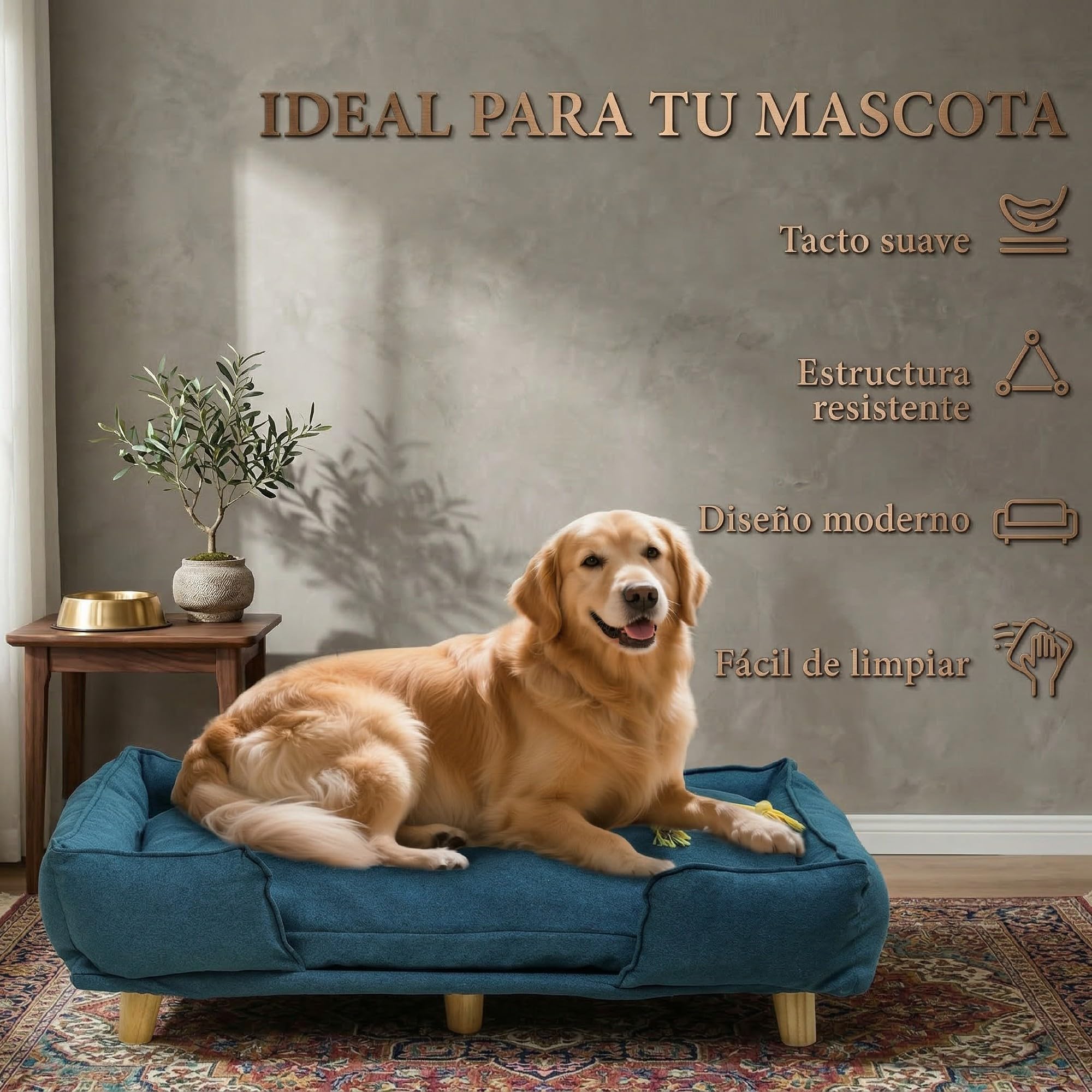 PawHut Cama Elevada para Perros Grandes 96x66x24 cm Cojín Lavable Patas de Madera 30 kg Azul