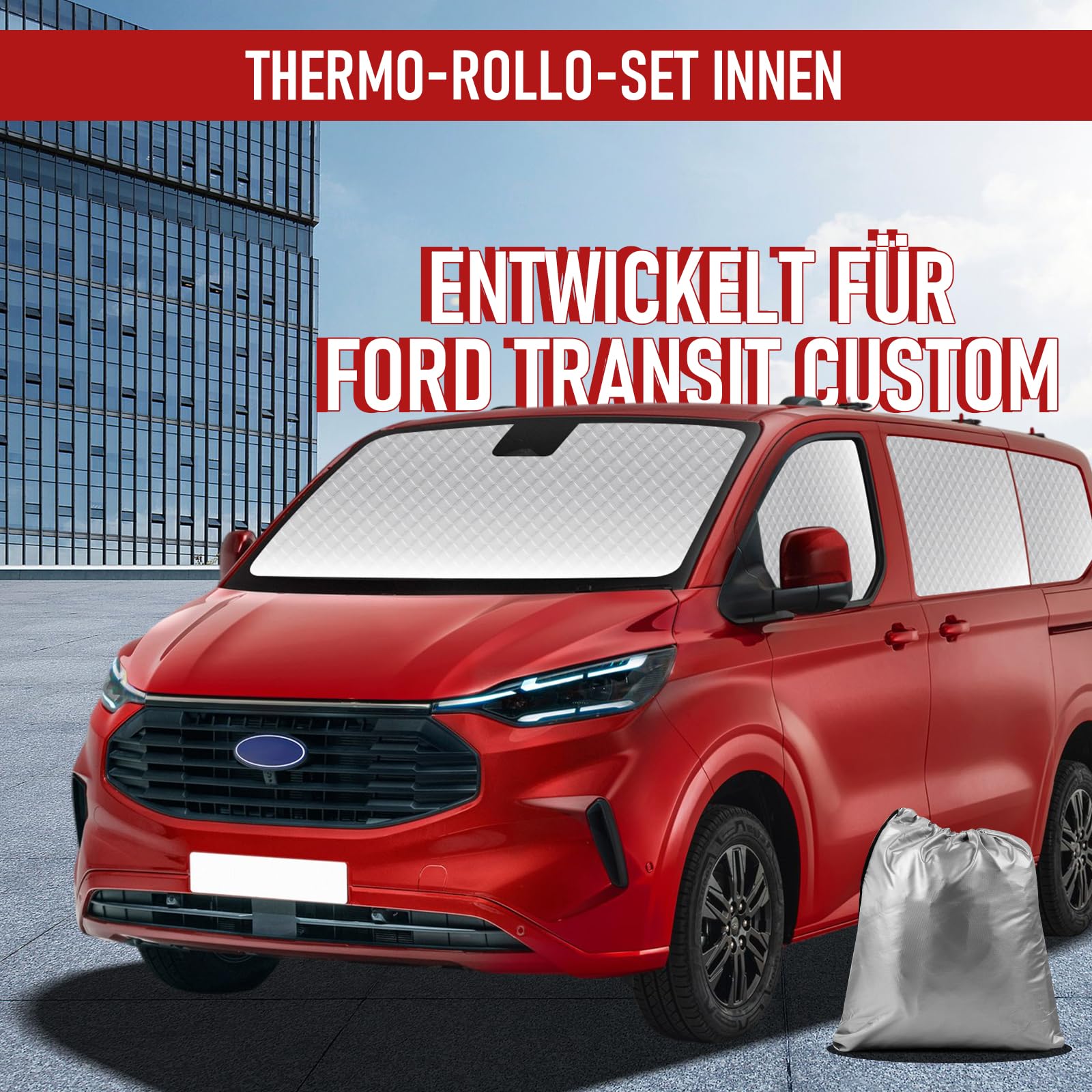 MaxAwe 8Stk Thermomatte Fahrerhaus passend für Ford Transit Custom SWB, Luxus Interne Auto Sonnenblende Frontscheibenabdeckung, Thermo Jalousien Set Verdunkelung, Sonnenschutz Windschutzscheiben Matte
