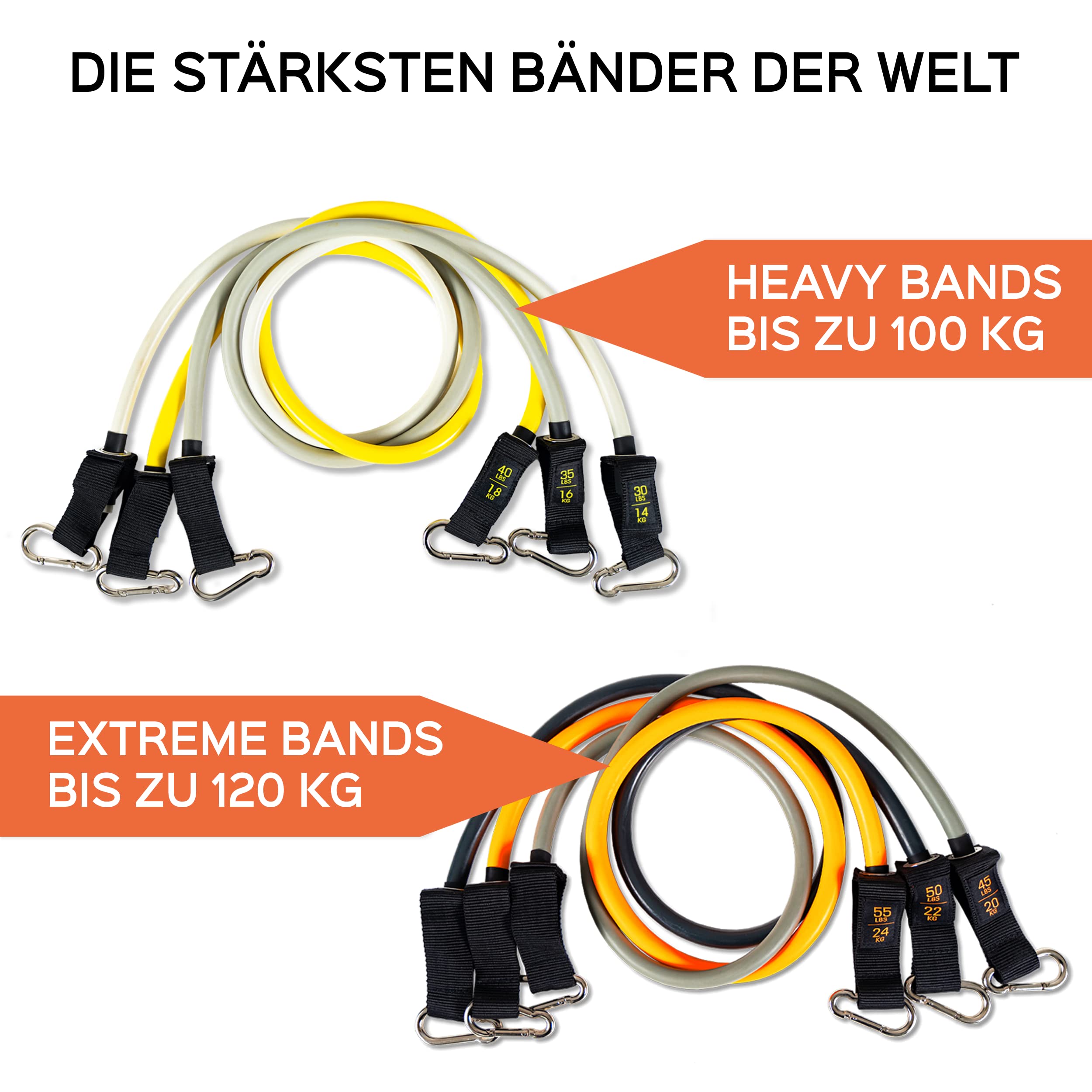 PAKAMA - Premium Widerstandsbänder (inkl. App) mit Stange oder Griffe für Home Workout & Krafttraining Zuhause - Extrem Resistance Bands 4,5kg - 24kg - Fitness-Bänder für bis zu 220kg Widerstand