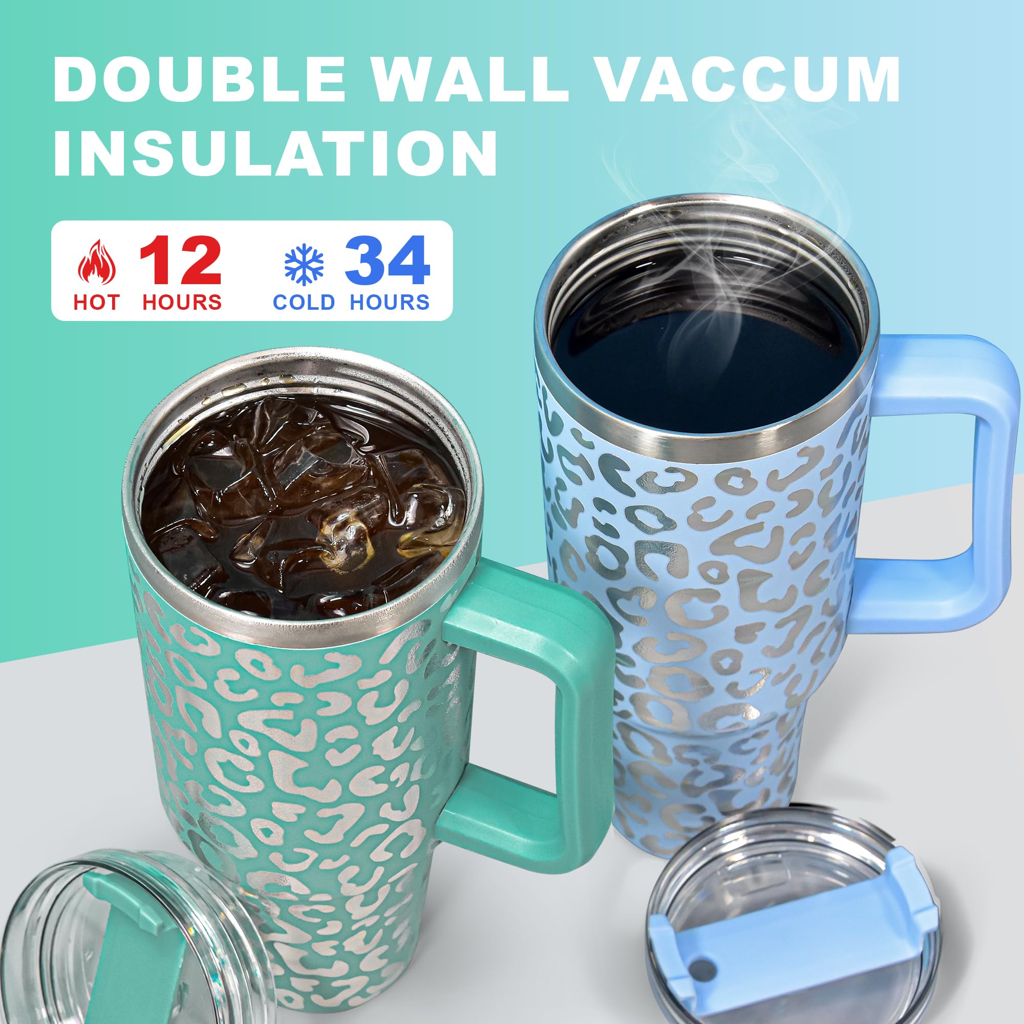 FECBK 40oz Tumbler with Straw and Lid 1.2L, 100% Leak-Proof Travel Mug with Handle - Image 2