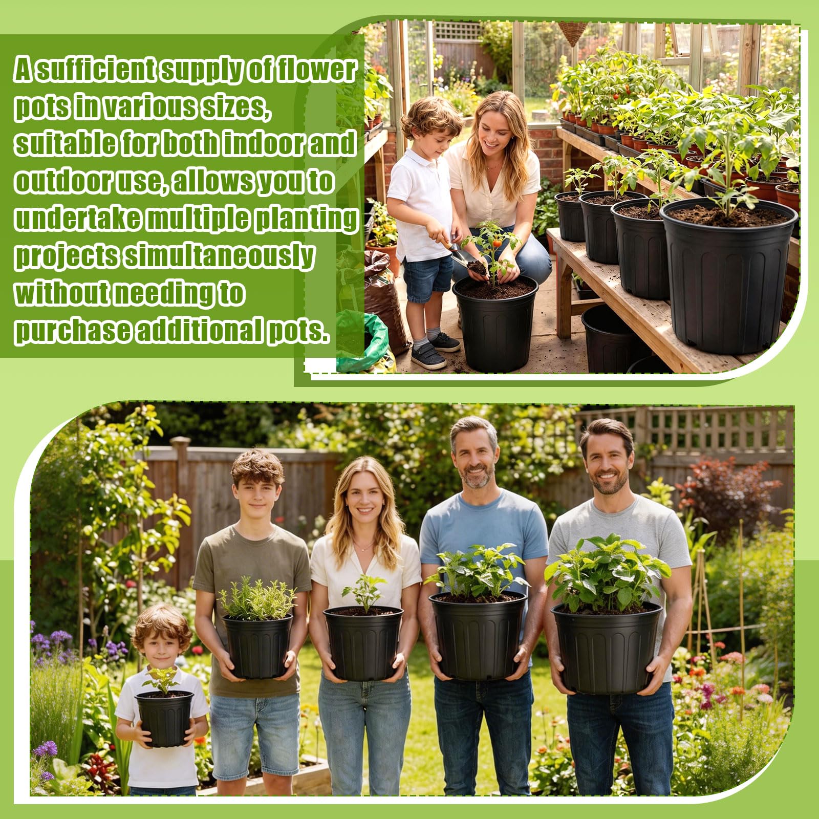 225 Stück 1/2/3/4/5 Gallonen Kunststoff Anzuchttöpfe Bulk verdickte Pflanztöpfe mit Drainageloch Runde Blumenbehälter mit Pflanzenetiketten Kleine Schaufeln Set Pflanzgefäße für den Innen