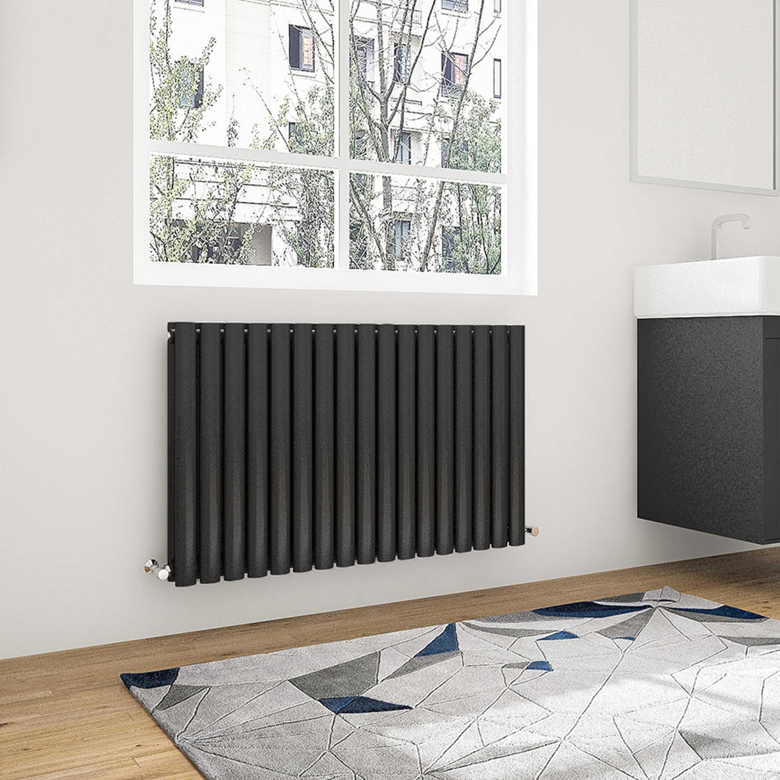 Biubiubath Oval Black Single Modern Central Heating Radiator Designer 600x767mm Radiator