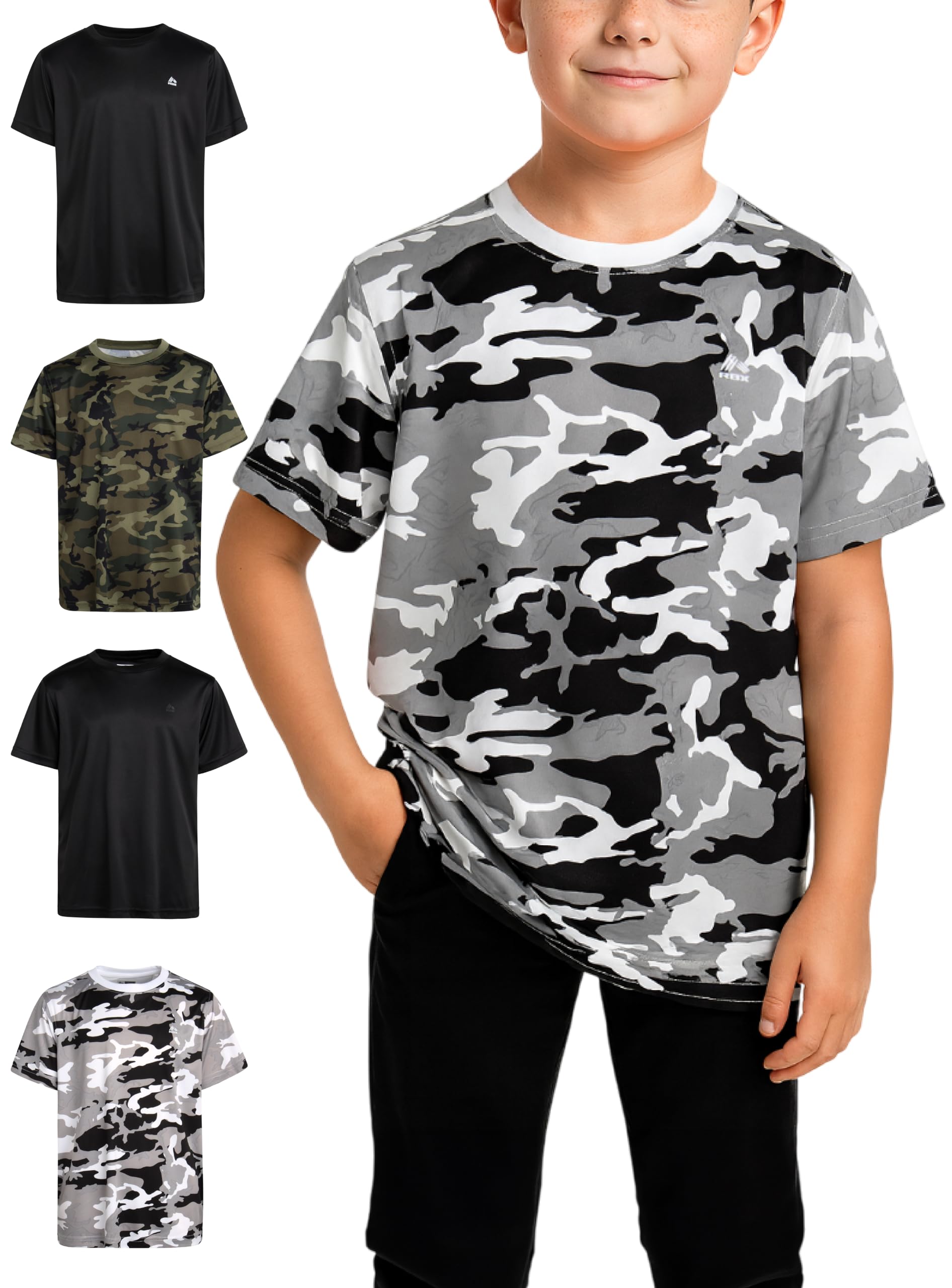 RBX Active Boys Shirts - Paquete de 4 camisetas atléticas de manga corta - Cómodas camisetas deportivas para niños y jóvenes (tallas: 8-20)