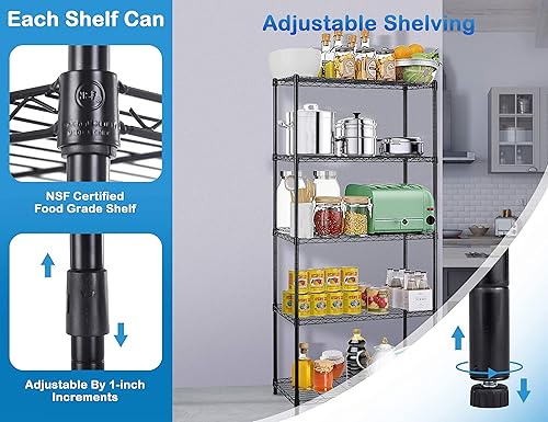 Miniatura 5 de Estantes de almacenamiento, estantería de metal ajustable de 5 niveles con capacidad de 1250 libras para cocina, lavandería, baño, despensa,