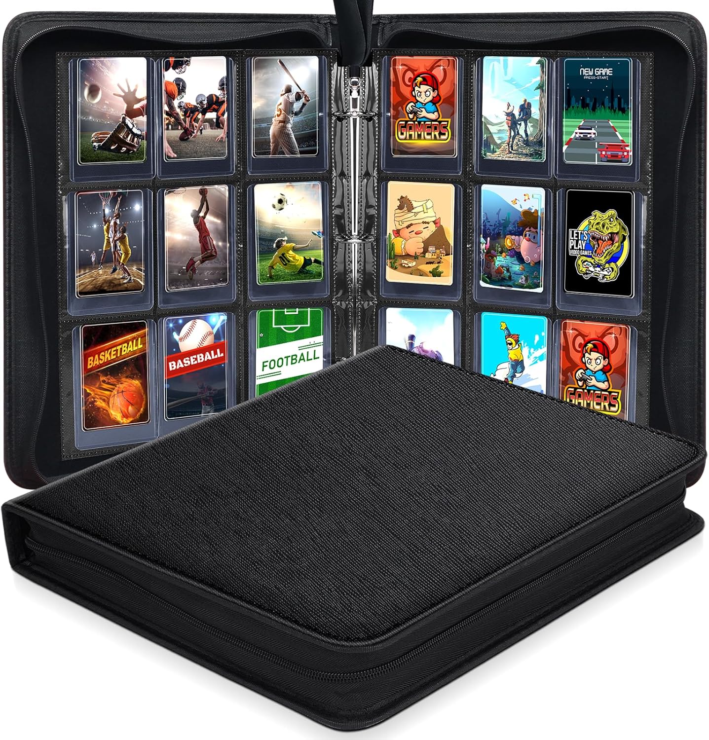 360 Pockets Toploader Binder, Trading Card Binder Storage,9 Pockets with Double-Sided Sleeves Fit for Baseball Cards MTC, TCG, Game Cards, Sports Card