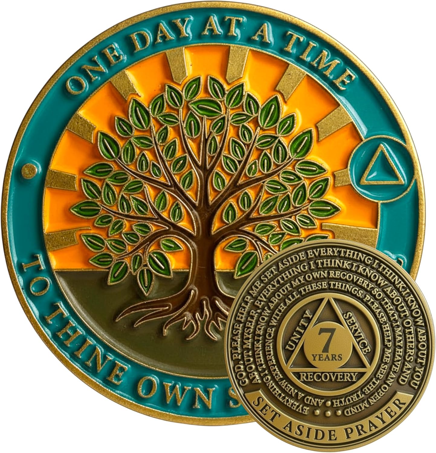7 Year Tree of Life Sobriety Coin - Set Aside Prayer AA Medallion, Premium Recovery Token for Anniversaries, Sponsor & Sponsee Gifts, Seven Years Sober Milestone Chip for Women and Men