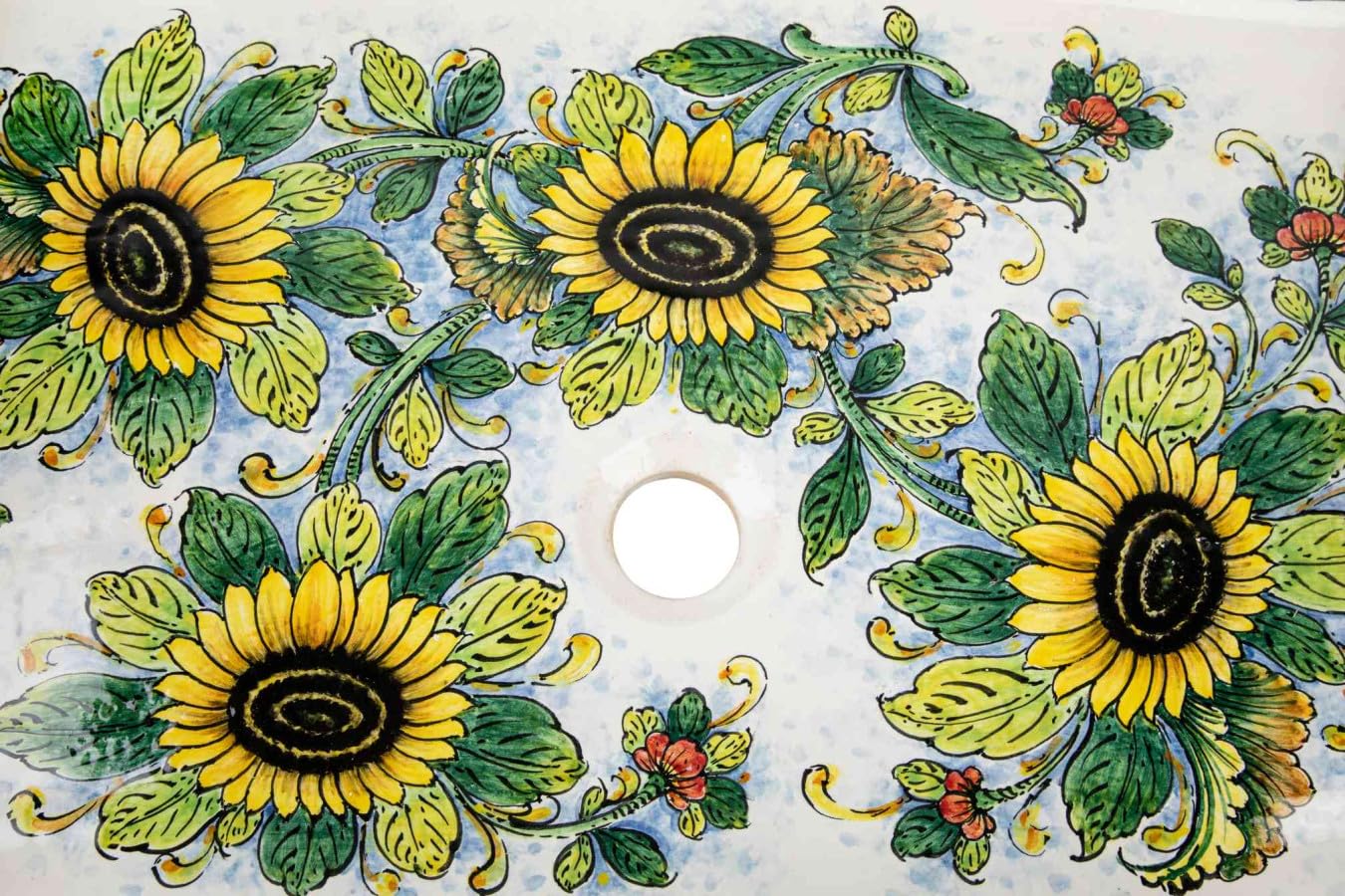Fregadero de cocina de cerámica siciliana de Italia Radura di girasoli – Fregadero de cocina rectangular empotrado, fregadero de cocina italiano en cerámica siciliana de colores | Fregadero italiano