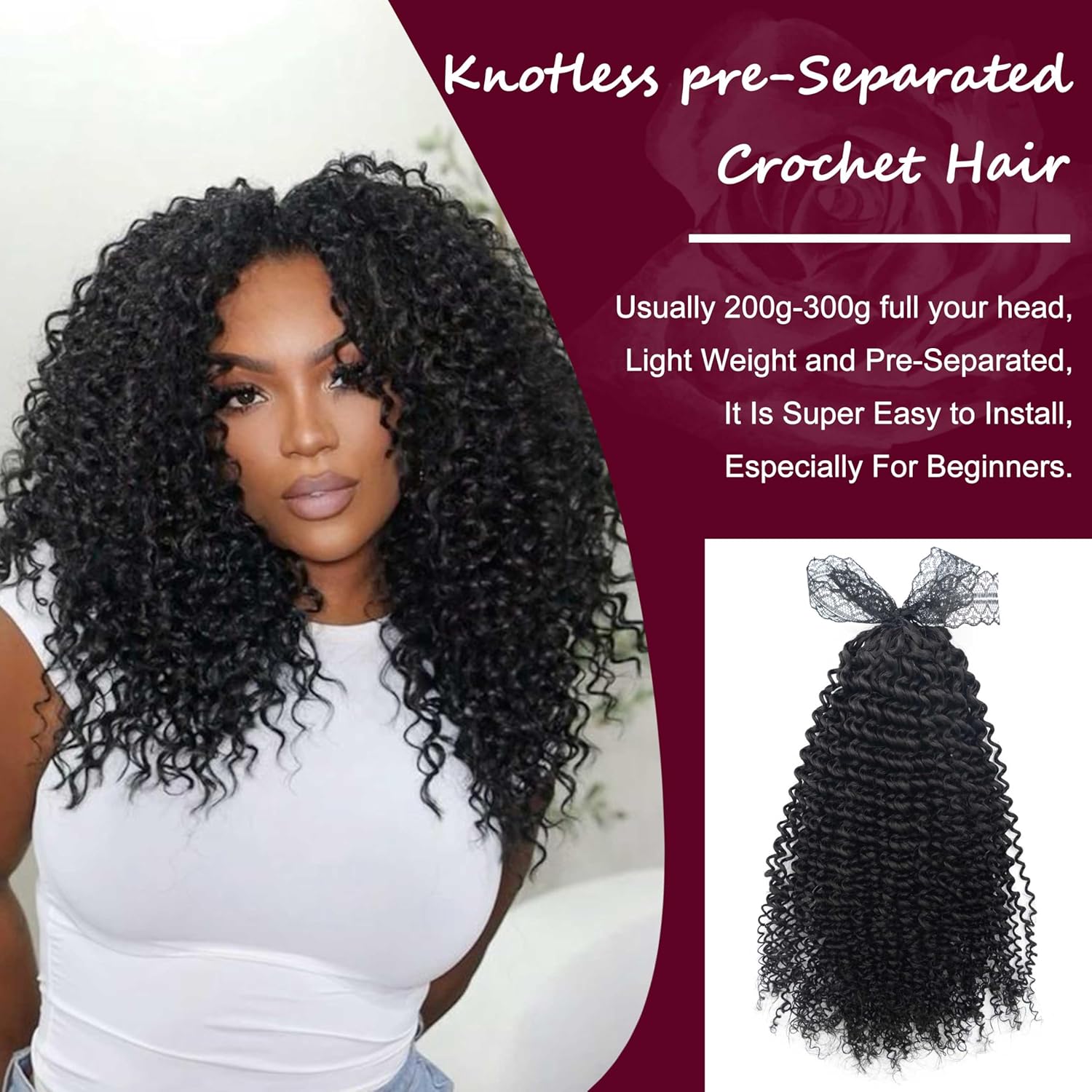14 Inch Knotless Pre-Separated Crochet Feather Hair Extensions, Afro Curly Natural Black Real Human Hair, Invisible No Damage Reusable Hair for Women (Afro curly 1B, 14inch 60g)