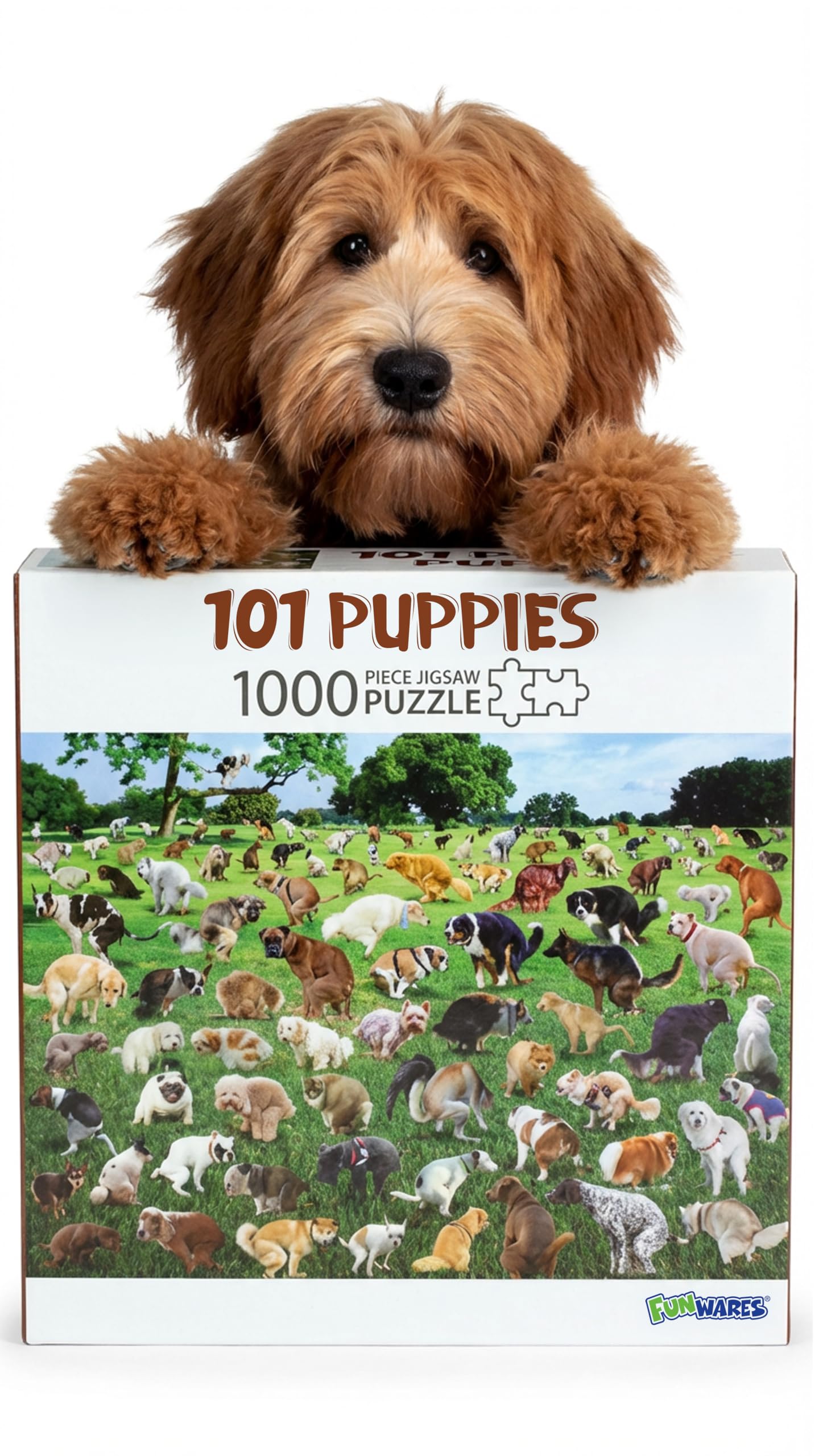 Funwares Original 101 Puppies Puzzle – 1000-Piece Hilarious Dog Jigsaw – Funny Gift for Dog Lovers, White Elephant, and Pet Lovers with a Sense of Humor