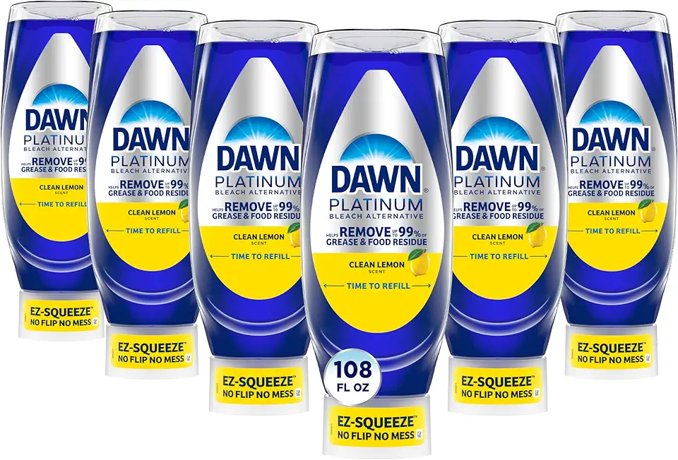 Dawn Platinum EZ-Squeeze Dish Soap Liquid, Dishwashing Liquid, Grease Removal, Upside Down Bottle, Bleach Alternative Clean Lemon, 6x18 Fl Oz Bundle