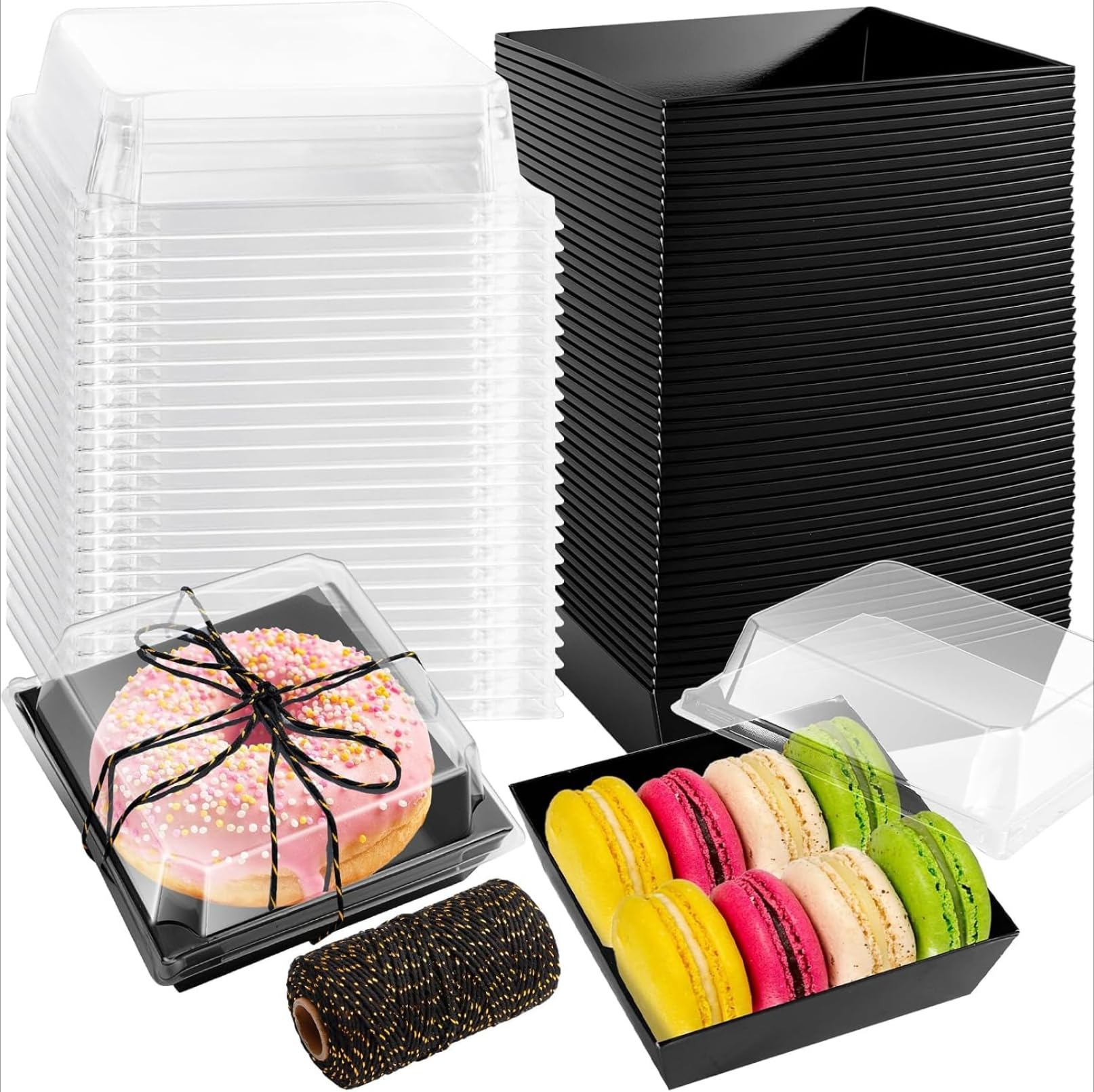 Confezione da 50 scatole quadrate da 10,1 cm in carta kraft nera