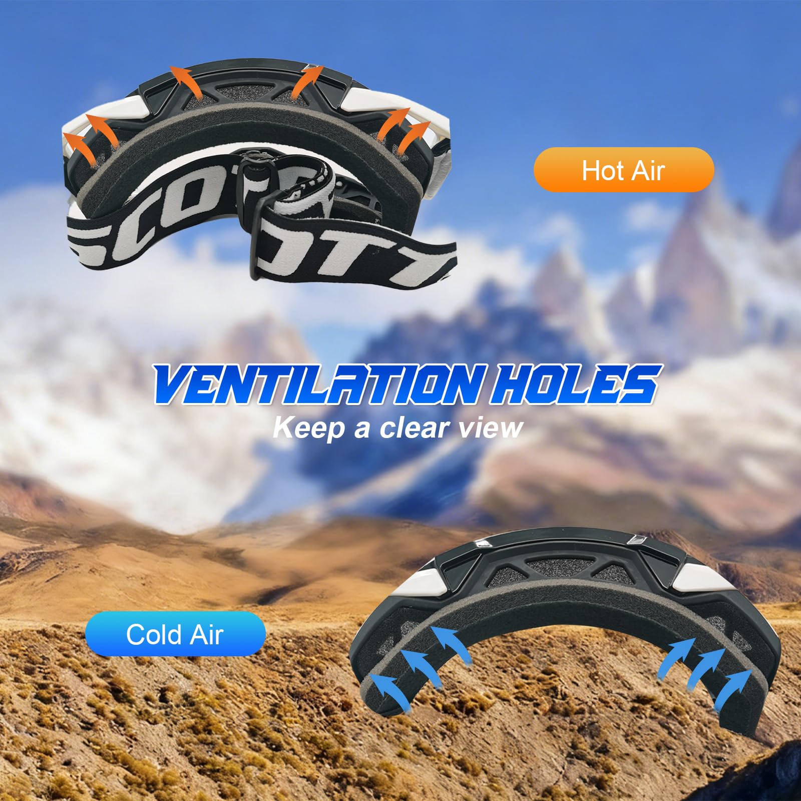 Lunette Moto Cross,Masque Moto avec Protection Nasale et Doublure en Éponge à Trois Couches,Lunettes de Moto Anti-buée avec Protection UV pour Cyclisme,Ski,Escalade