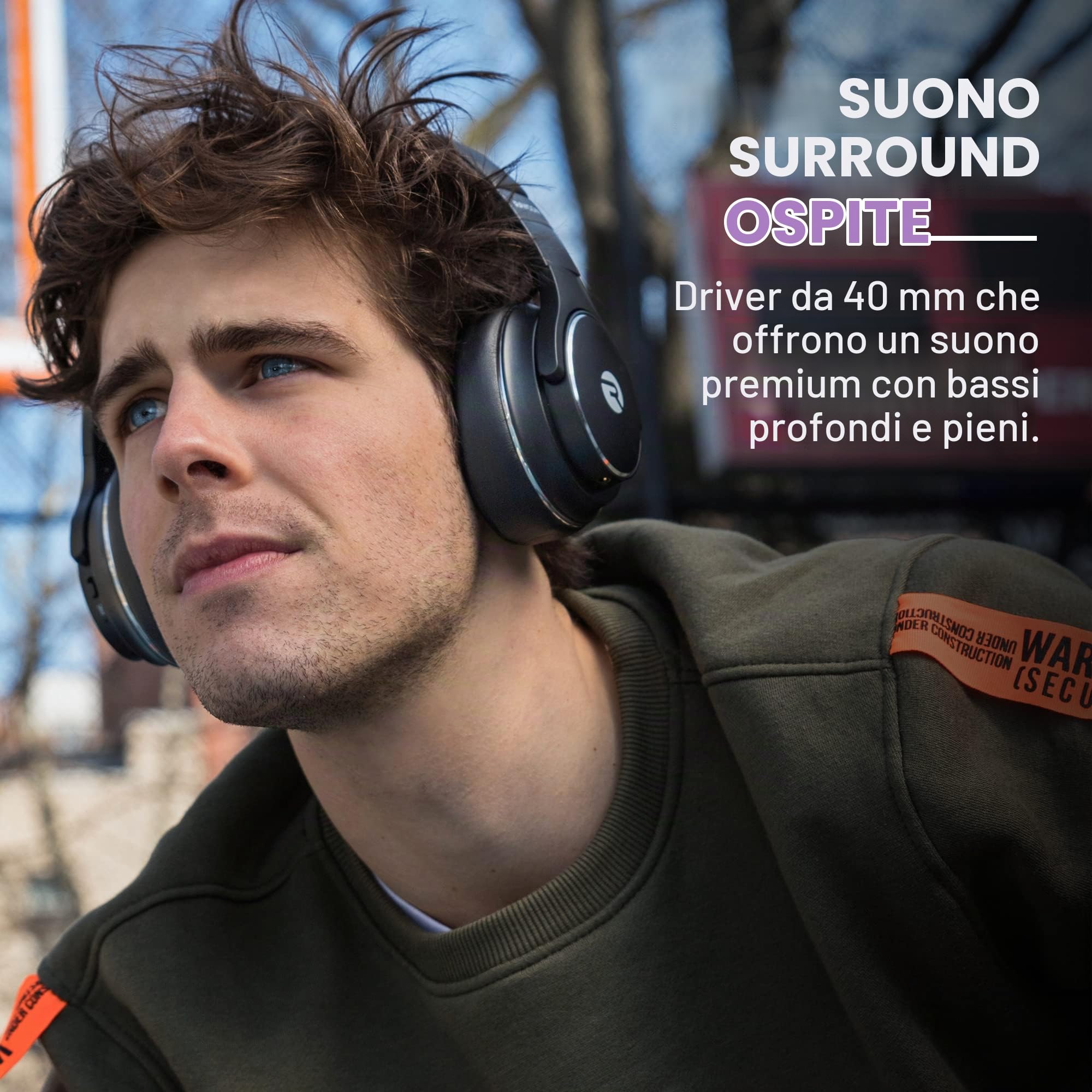 Raycon Le Cuffie Over-Ear Wireless Bluetooth Everyday, con cancellazione Attiva del Rumore, modalità di sensibilizzazione e Microfono Integrato, IPX 4 (Nero)