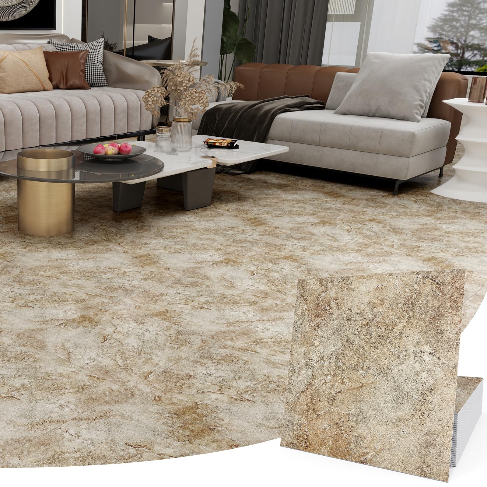 Piastrelle autoadesive per pavimenti in vinile, 30,5 x 30,5 cm, effetto plank-look, piastrelle per pavimenti fai da te, per cucina, bagno, lavanderia, camper, granito, 10 piastrelle