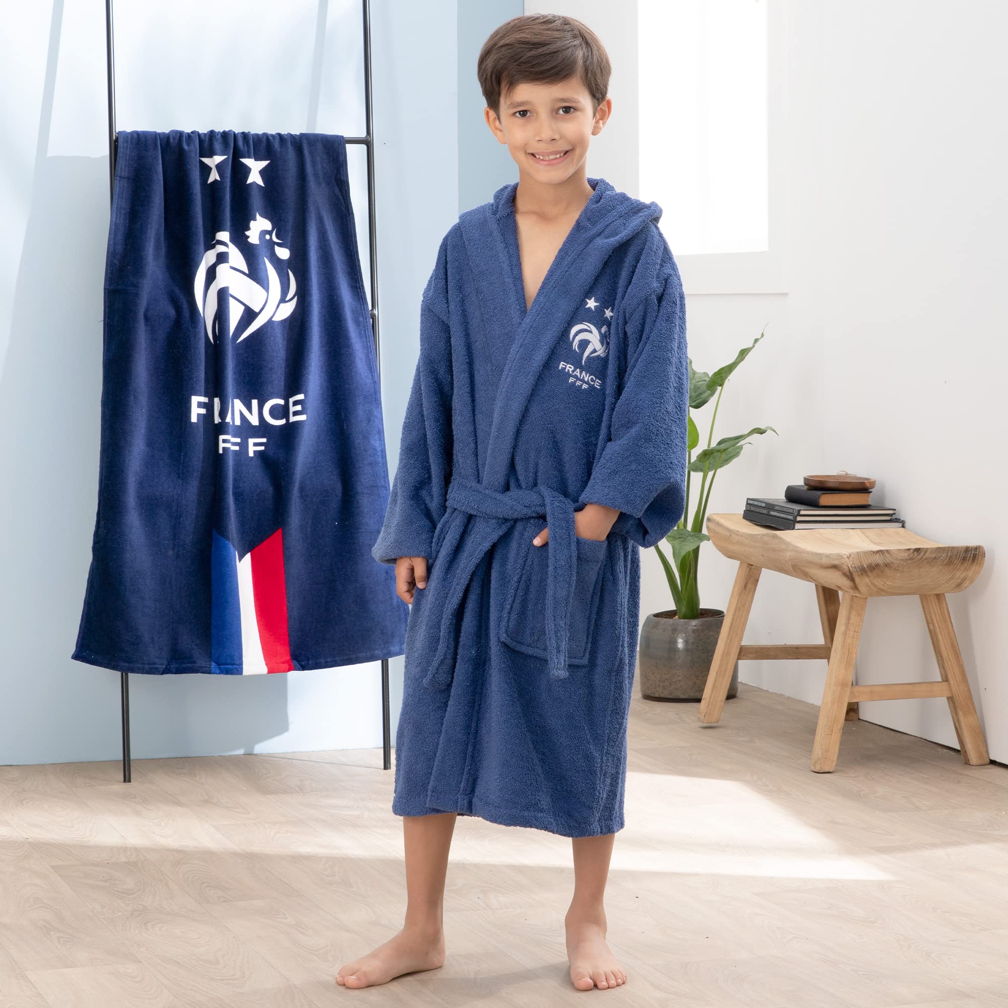FFF Champions Peignoir Enfant | 100% Coton | OEKO-TEX | Bleu