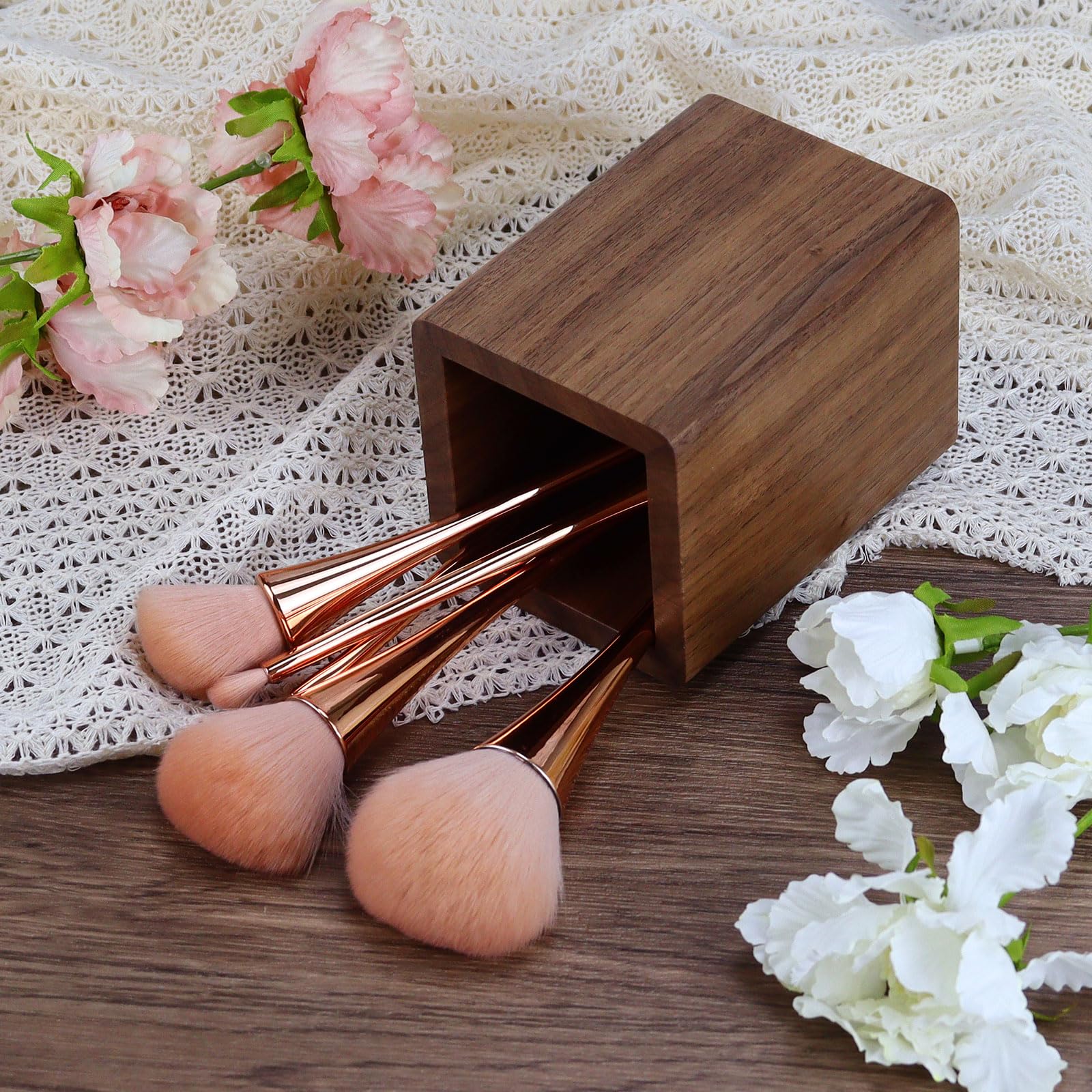 Walnut Wood Desk Organizer Set - 3-Piece Home Office Storage with Pen Holder, Note Clip & Stapler Portable Wooden Office Supplies Set for Students Eco-Friendly Desk Accessories - Image 4
