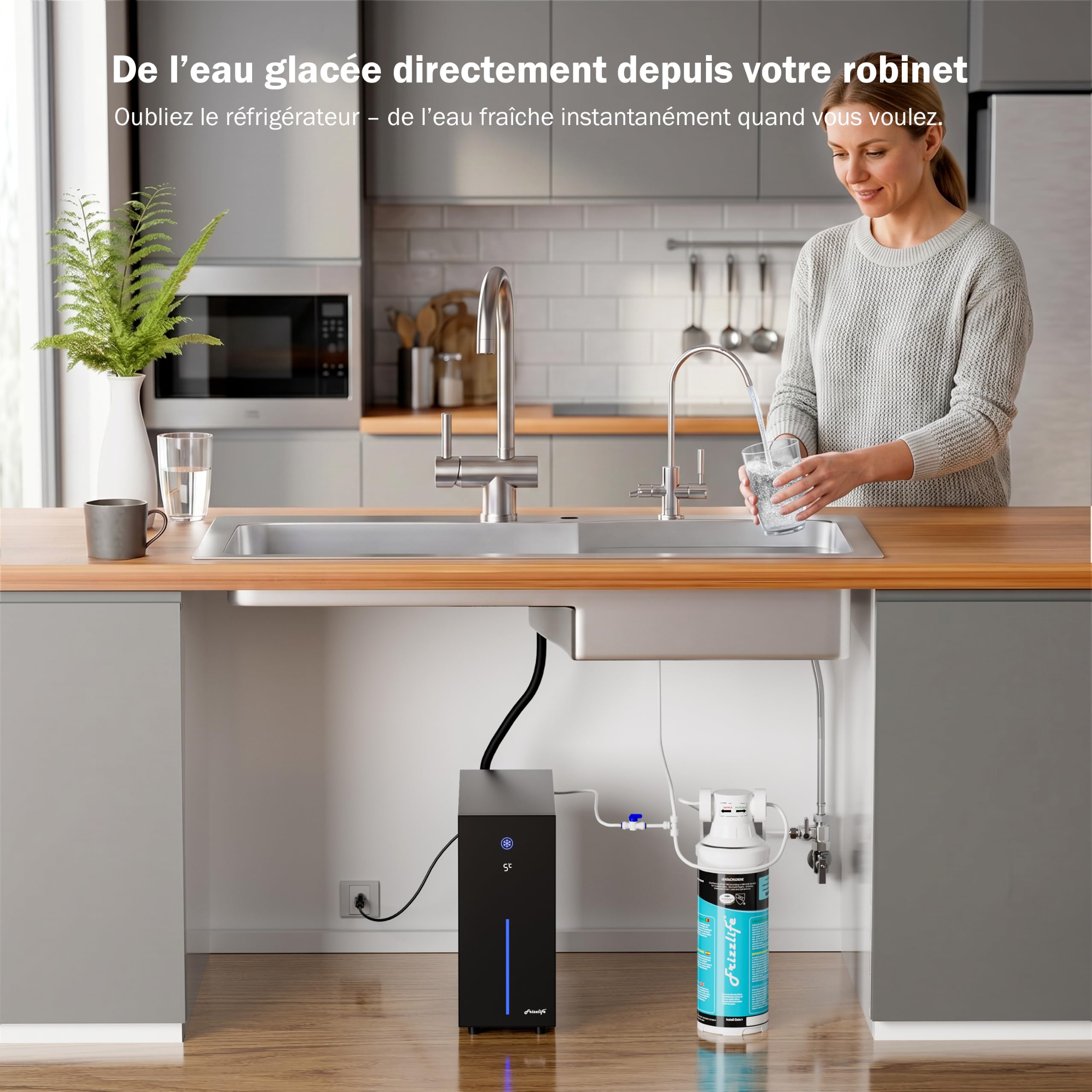 Frizzlife Refroidisseur d’Eau sous évier avec Filtre, CW5000+MS99