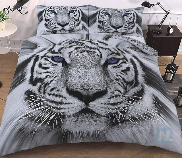 Northern Luxe 3D Animal Effect for Childrens and Adults Printed Duvet Cover set with Pillow Cases Quilt Bedding Set (3d White Tiger Exclusive, King)
