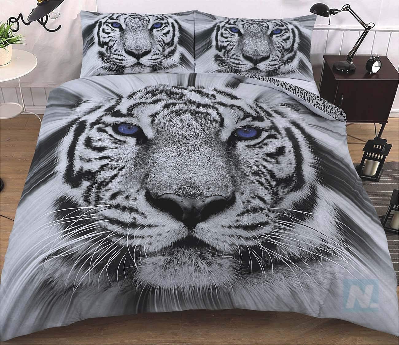Northern Luxe 3D White Tiger Exclusive 3D Animal Effect For Childrens And Adults Printed Duvet Cover Set With Pillow Cases Quilt Bedding Set (, Single)