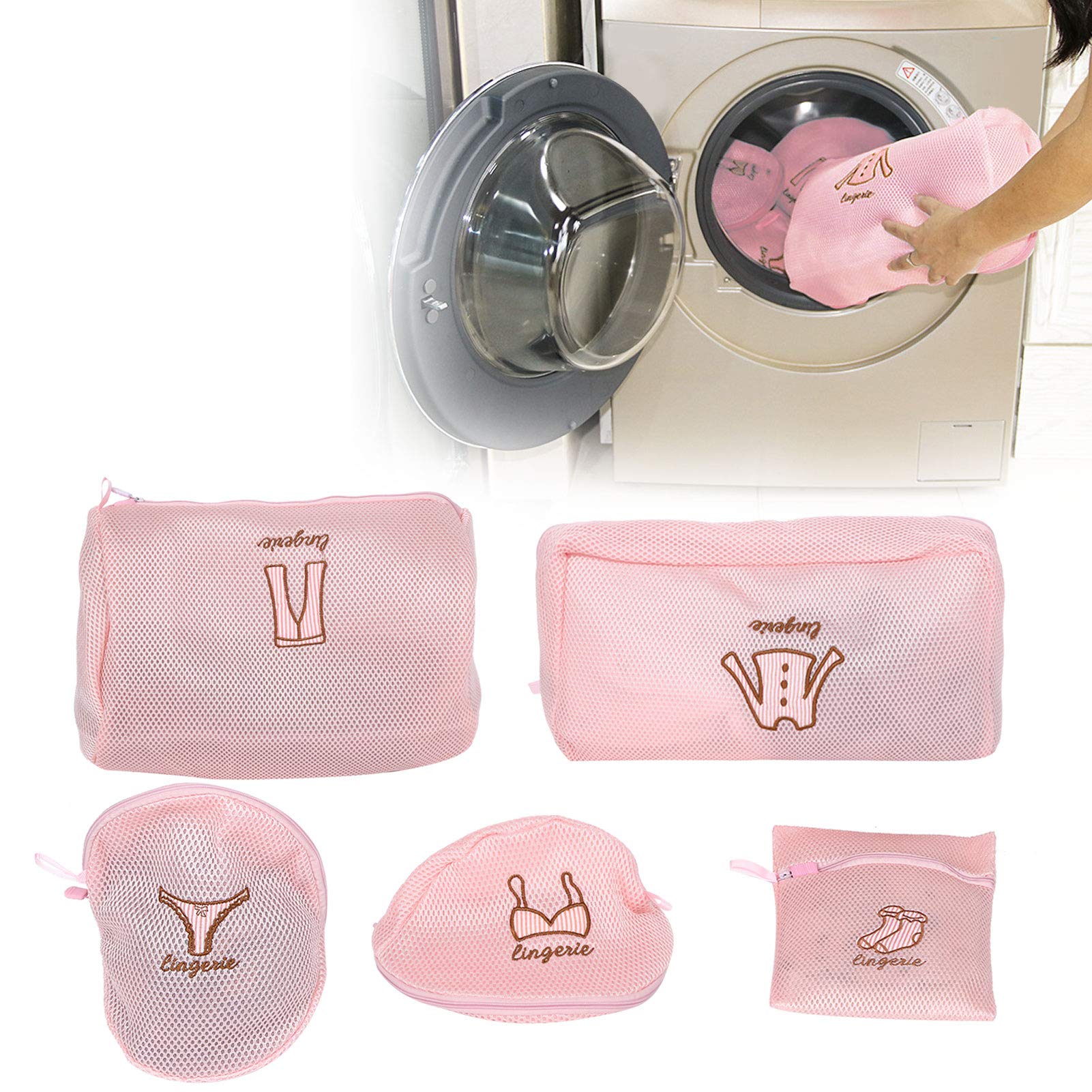 Set 5 Sacchetti Per Bucato In Rete - Protettivi Per Delicati, Reggiseni E Calze