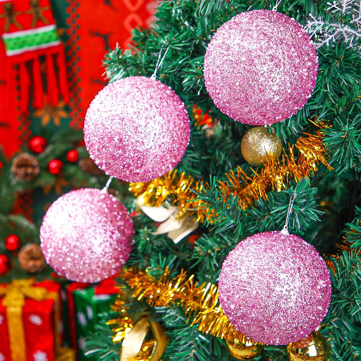Wettarn 6 Pieces Large 6" Christmas Balls Christmas Tree Decoration Ornaments Shatterproof Balls for Birthday Easter Valentine Wedding Decorations 4th of July Memorial Day (Pink)