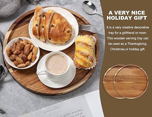 Miniatura 7 de Decoración redonda de madera de acacia para decoración del hogar, servicio de madera, vela, bandeja de perfume, bandejas de mesa auxiliar (11.5