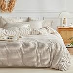 WARMDERN Boho Duvet Cover Set Queen Size,White Striped Duvet Cover Microfiber Bedding Set,3PCS Ultra Soft Breathable Lightweight Tuft Texture Pattern Duvet Covers with Zipper Closure(White,Queen)