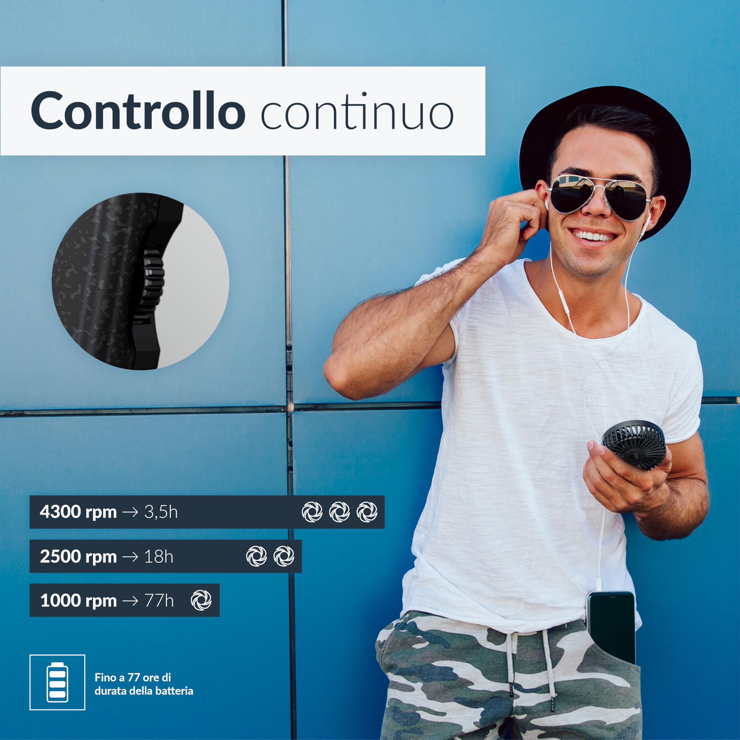 ARCTIC Summair 2Go (Black) -Ventilatore Portatile Ricaricabile con Supporto, Velocità Regolabile in Modo Continuo, Autonomia da 4 a 77 Ore, Connessione USB-C (incl. Cavo USB-A) - Nero