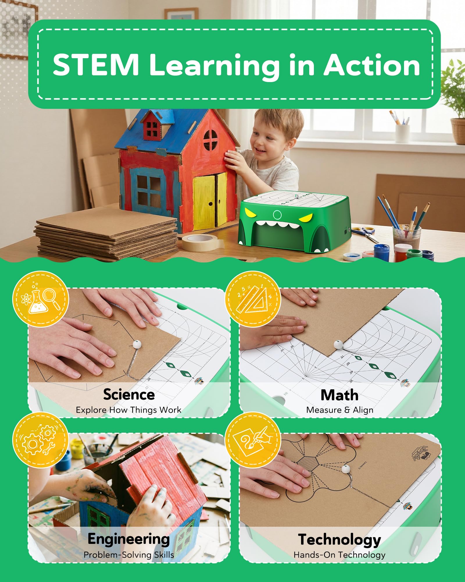 Taglierina elettrica per cartone per bambini, Set fai da te sicuro per lavoretti con cartone, Giocattolo STEM per ragazzi e ragazze dai 3 anni in su, tessuto, Progetti creativi e modelli 3D