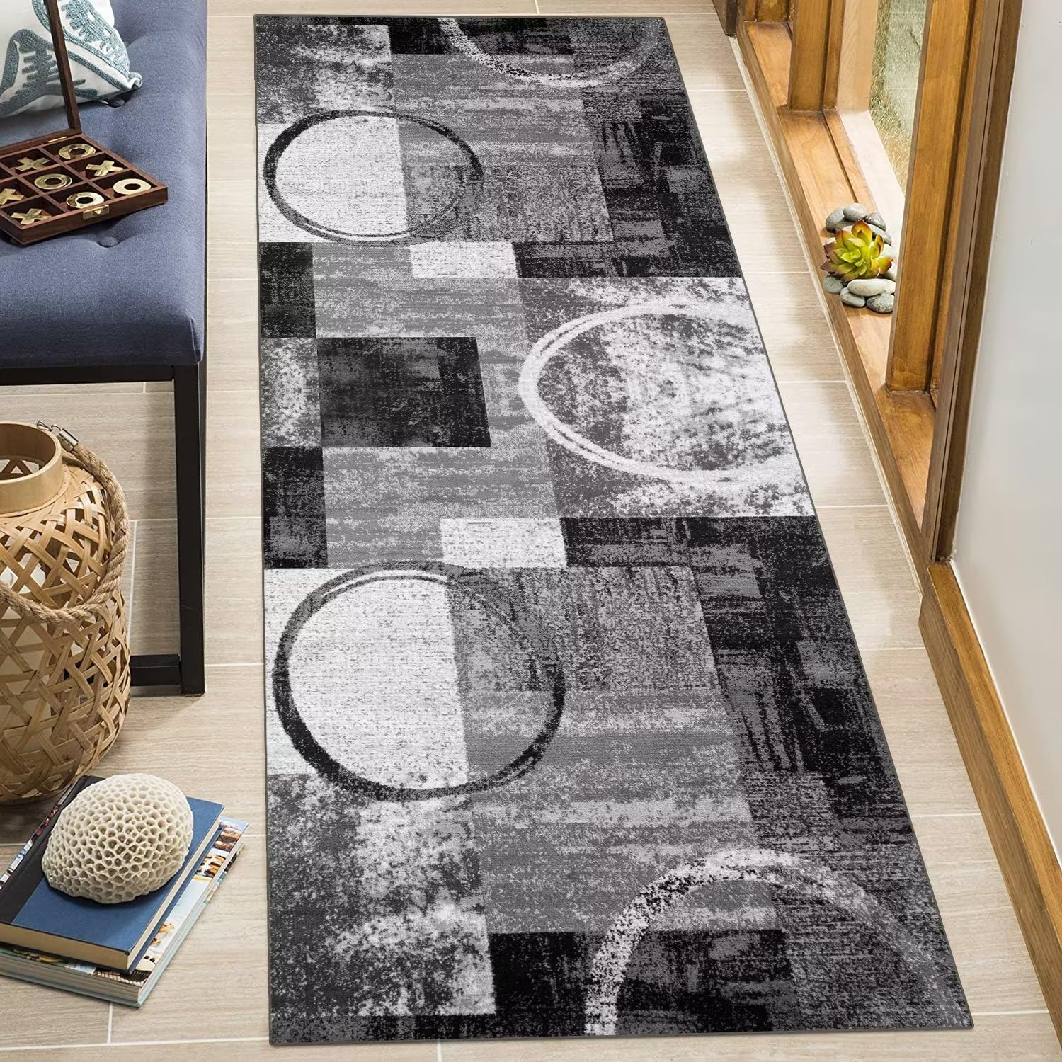 Tappeto antiscivolo extra lungo grigio, 80 x 300 cm, per corridoio, lavabile, antiscivolo, tappetino da ingresso per cucina e stanza