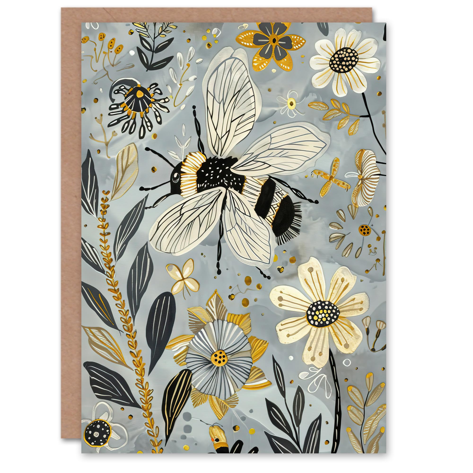 Artery8 Greeting Card Spring Flower Honey Bee Rustic Floral Design For Her Woman Birthday Card