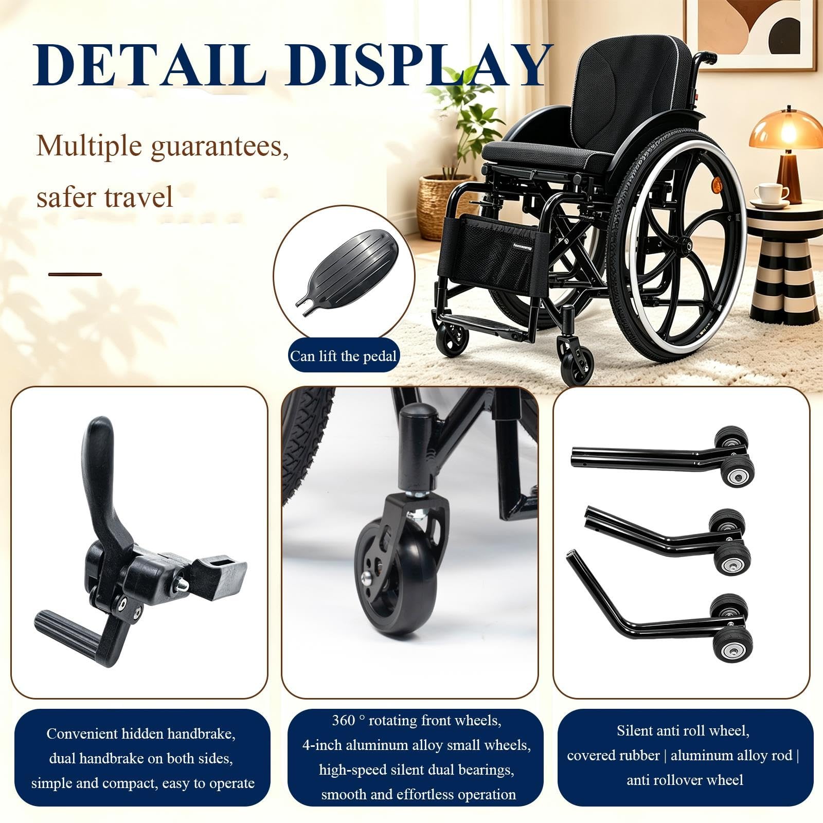 Fauteuil roulant pliant,Léger,Chaise Handicapé,Fauteuil roulant de transit