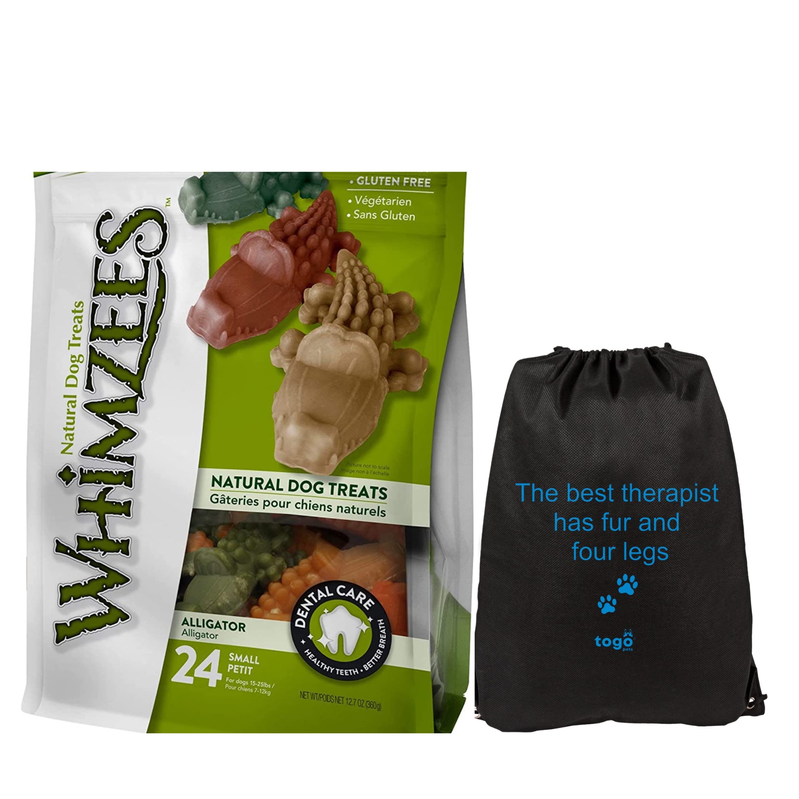 Natural Dental Dog Chews Long lasting, Small Alligator, 24 Pieces Dog Dental Sticks + Dog Walking Bag