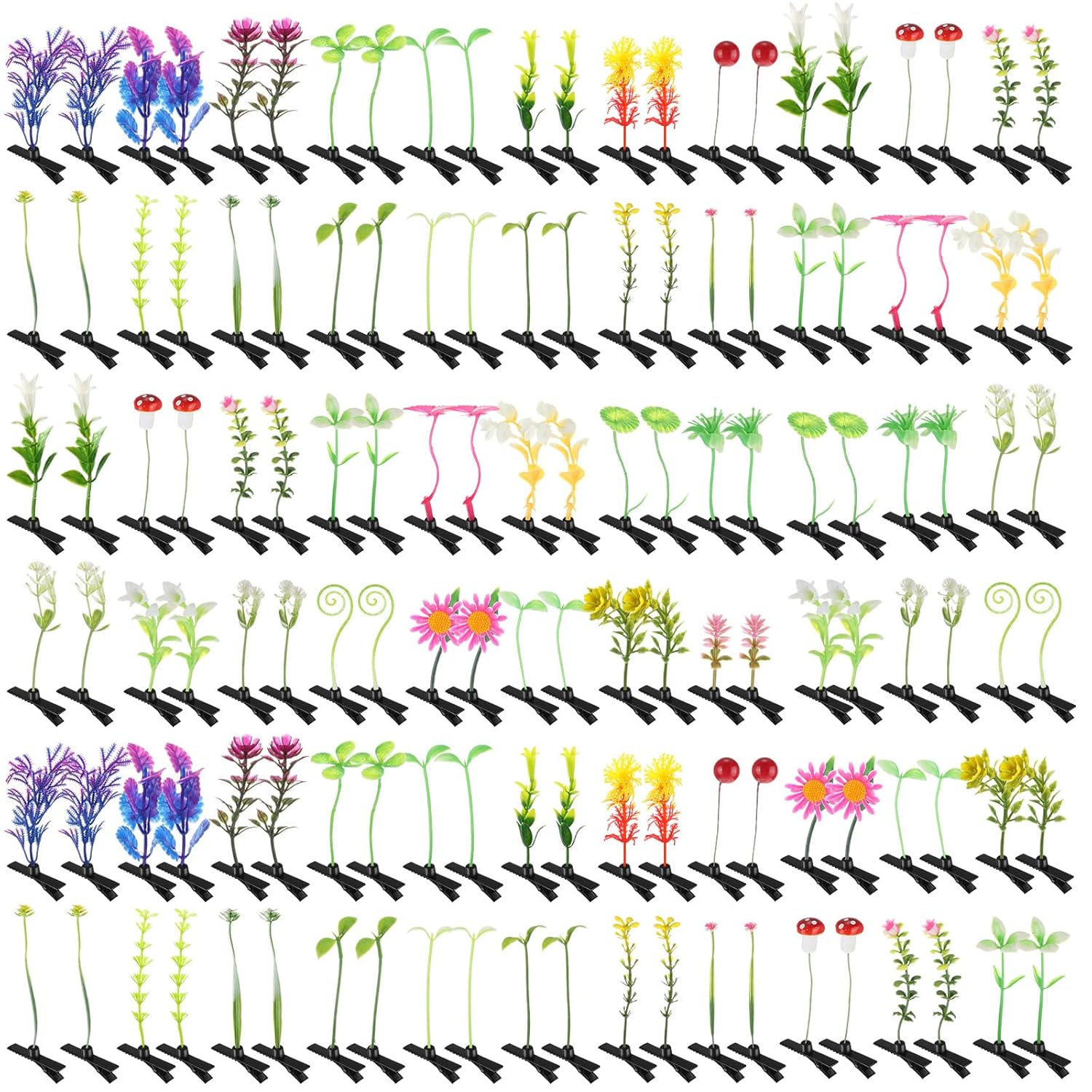 Tigeen 100pcs Funny Rave Sprouts Bean Sprout Hair Clips - Mixed Plant Styles Mushrooms Flowers Butterflies for Parties Kids