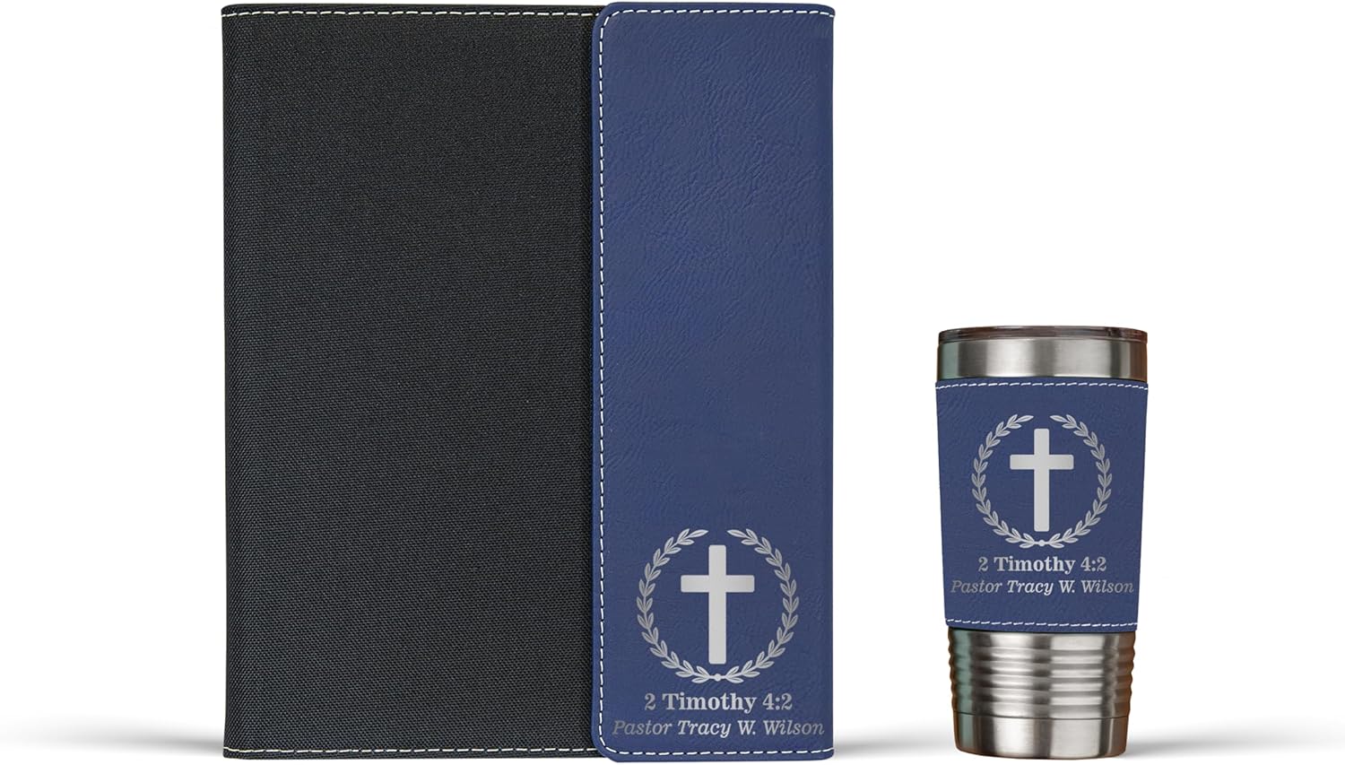 Personalized Pastor's Portfolio - Pastor Leather Journal Gift for Pastor Custom Appreciation Gift for Men or Women Minister Gift Scripture (Pastor Crest Vertical, Black/Silver, Portfolio Only)