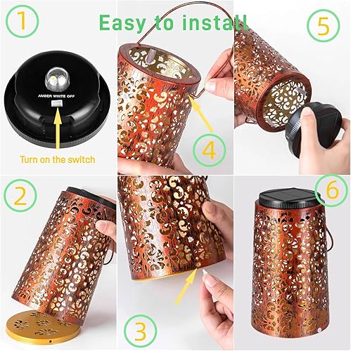 Miniatura 7 de Faroles solares colgantes para exteriores, paquete de 2  Luces solares impermeables de metal para decoración al aire libre para lámparas de mesa de