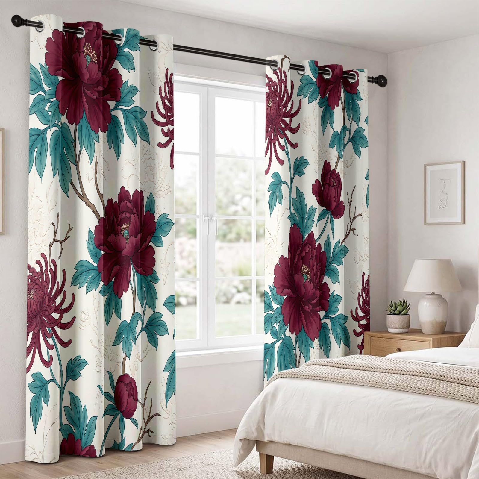 Verdunkelungsvorhänge Vintage Blumen Gardinen H245xB150 cm 2er Set