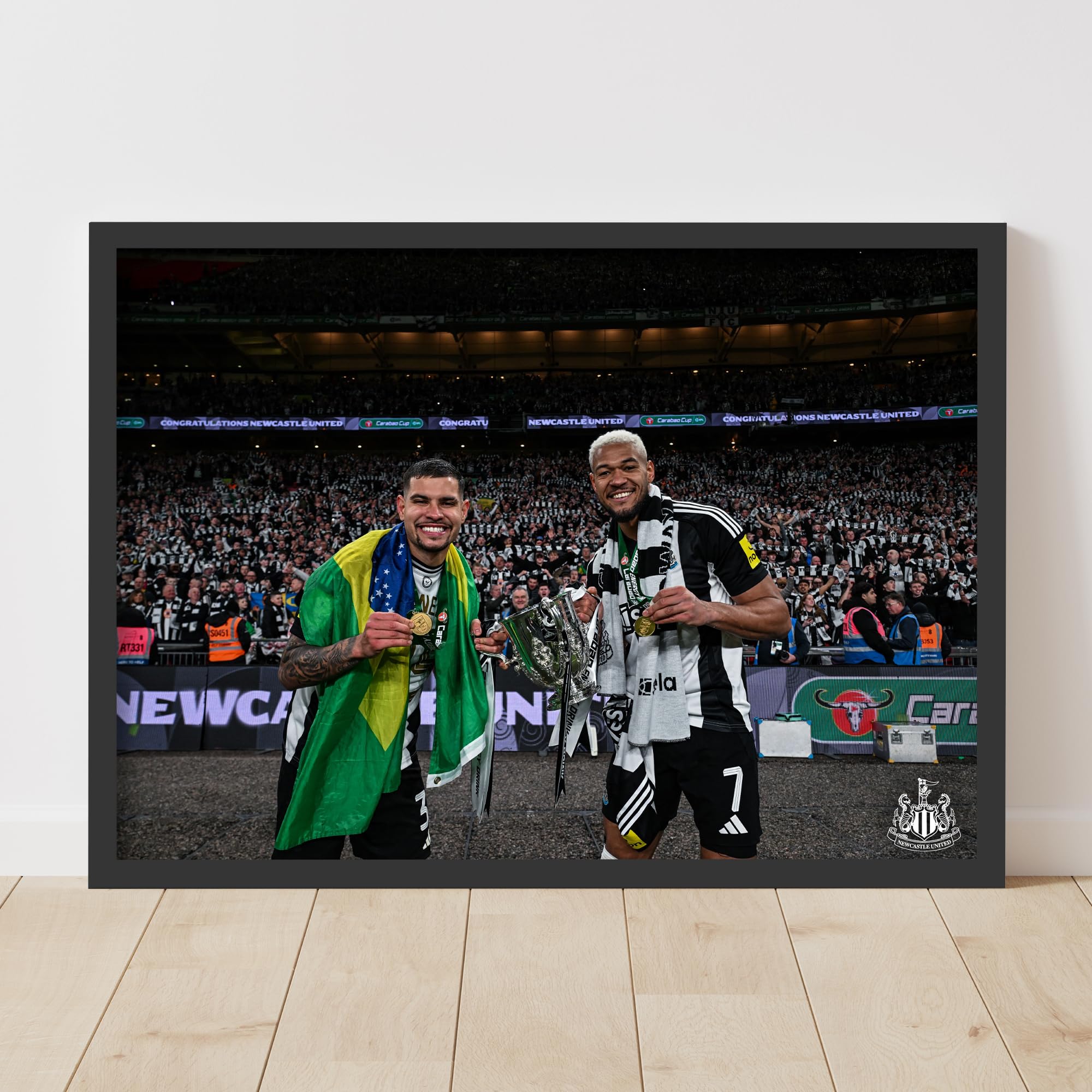 Themed Black Newcastle United Cup Winners Print - Bruno And Joelinton With Trophy Poster (29.7Cm X 42Cm - A3)