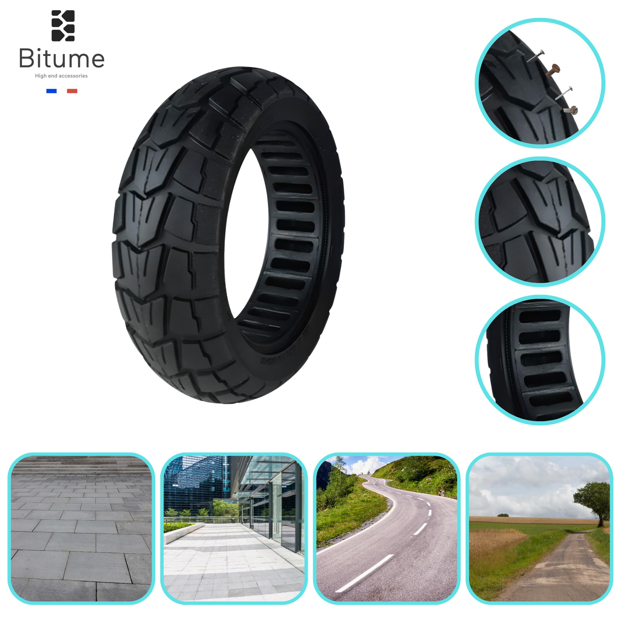 BITUME | Pneumatici Pieni Semi Offroad 2x 10x2.75-6.5 pollici per Monopattino Elettrico Urbanglide Ecross Pro e Max