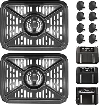 2 Pack Air Fryer Grill Pan for Ninja Foodi AF400UK 9.5L 6 in 1 DualZone 2 Drawers Air Fryer, Non-Stick Stainless Steel Replacement Crisper Plate Grill Tray Accessories, Dishwasher Safe