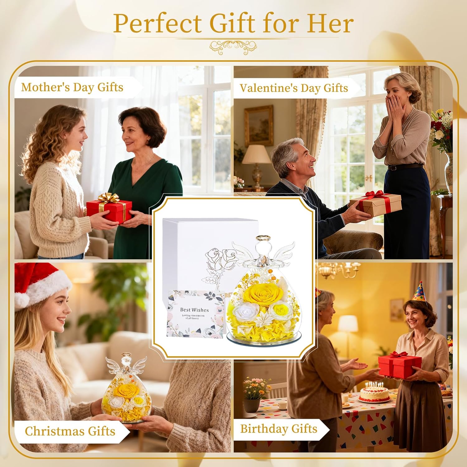 Gifts for Women Mom Preserved Rose Forever Flower Eternal Roses in Glass Angel Figurines Fresh Flowers for Delivery Prime Christmas Birthday Gift for Her Wife Grandma on Valentines Day Anniversary - Image 7