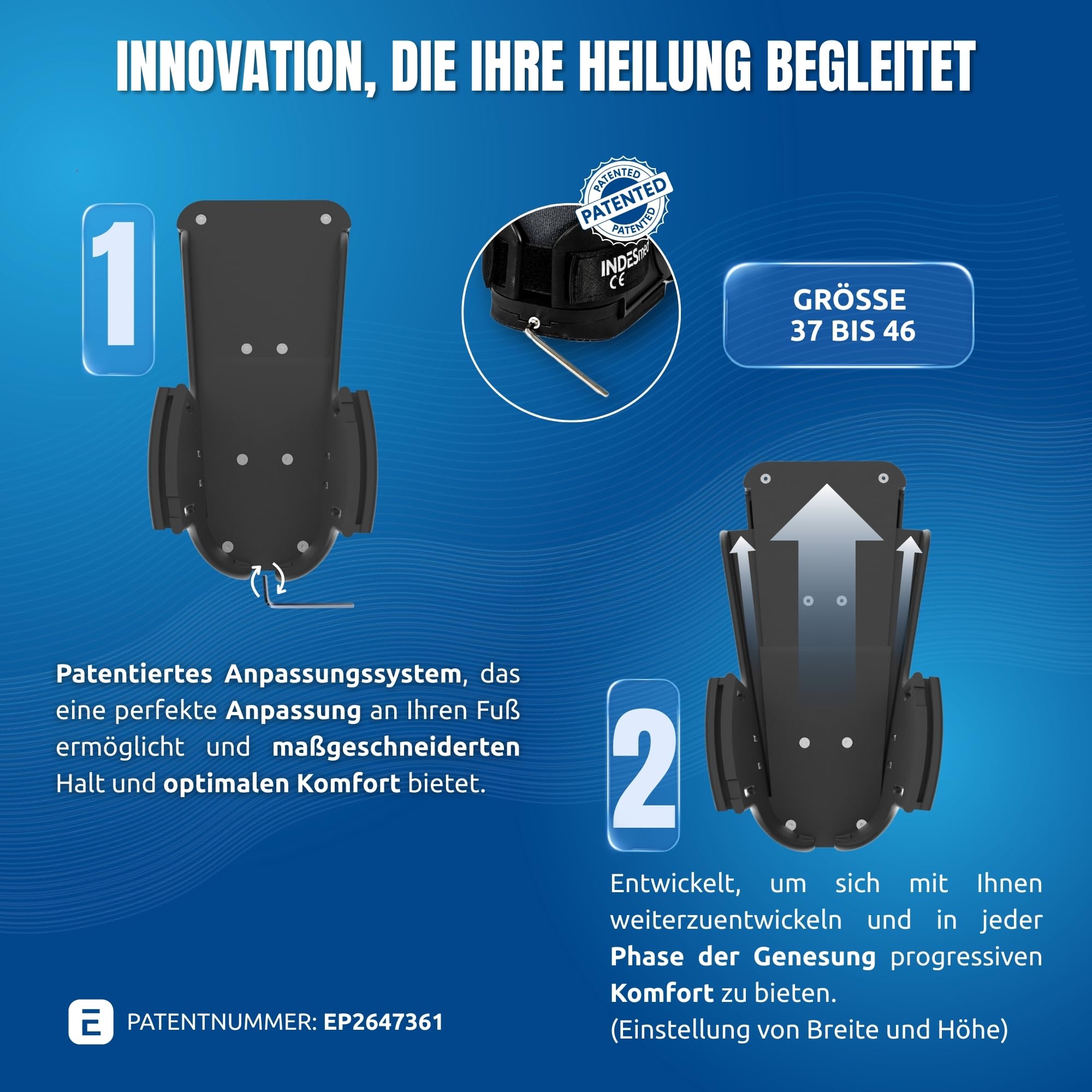 INDESmed| Gehschiene Orthopädischer Walkerstiefel V.3 | Frakturstiefel, Post op schuh - Recovery Boots | Kurz & Langstiefel, Verstellbar 37 bis 46 | Hilfsmittel-Nr. 23.06.01.0079
