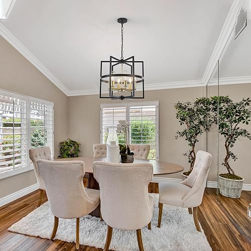 Miniatura 7 de Candelabros negros y dorados, lámpara moderna de granja para comedor, lámpara de entrada de 6 luces para vestíbulo, 19 pulgadas, iluminación de isla