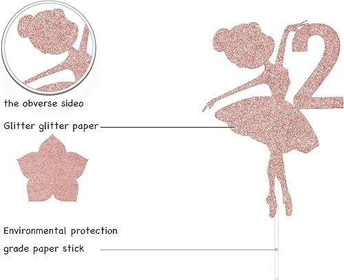 Miniatura 2 de Decoración para pastel de 2 cumpleaños de bailarina, decoración de pastel de cumpleaños de 2 cumpleaños, adorables suministros de decoración de