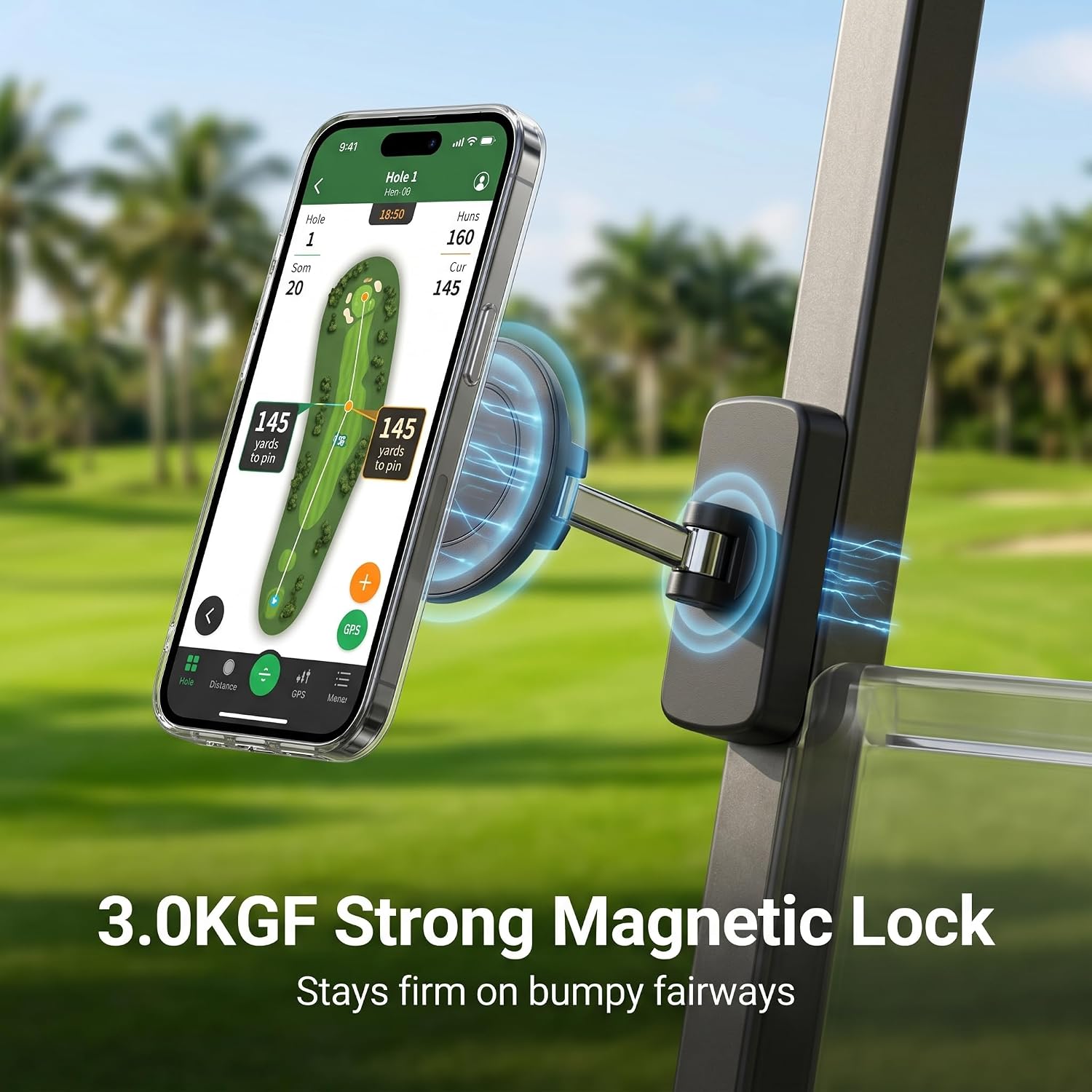 FRIDEE N52 MagSafe Golf Cart Phone Holder, 360° Foldable Zinc Alloy Mount image 2